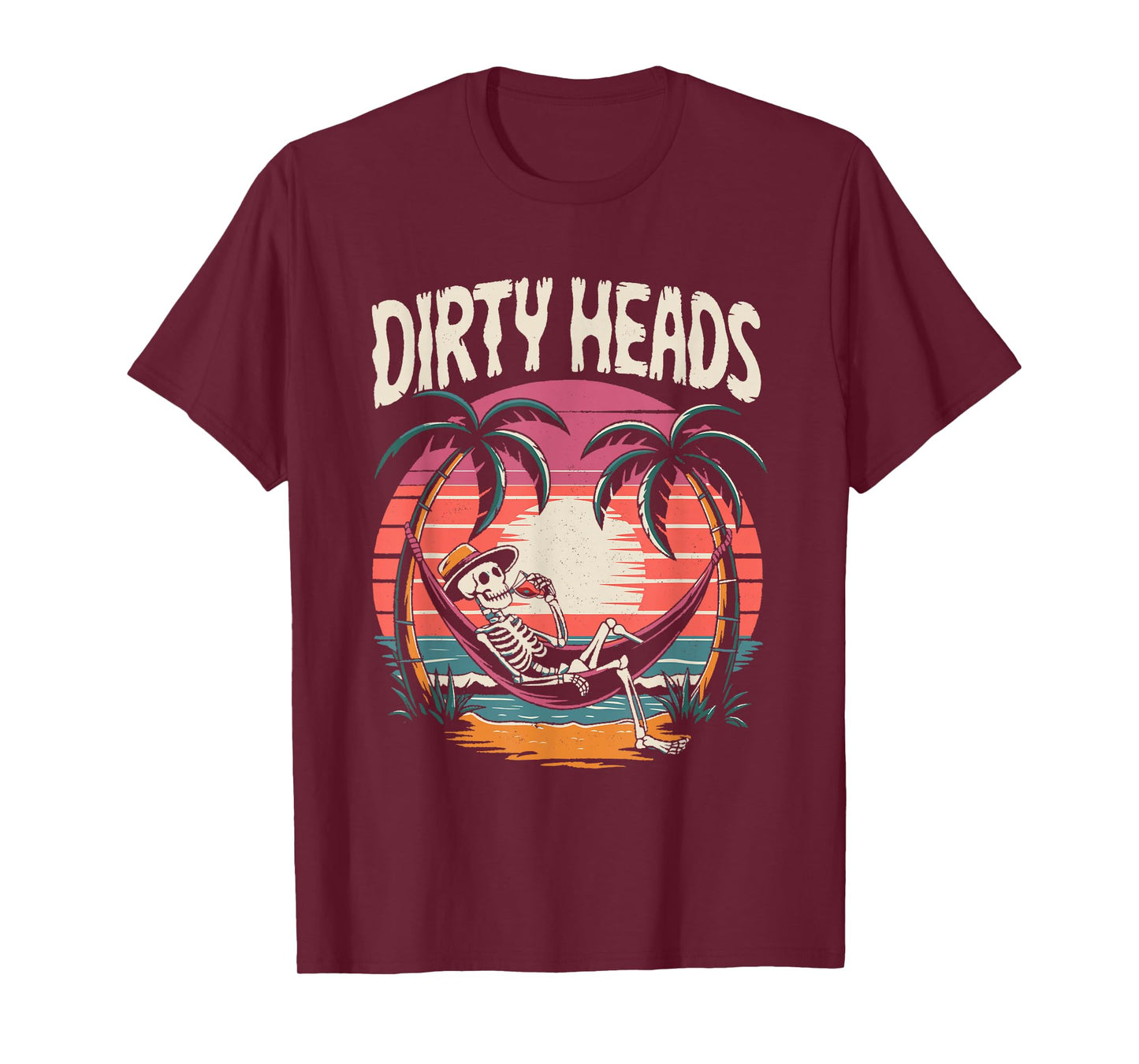 Chill Skeleton Dirty Heads Retro Beach Art for Men Women T-Shirt