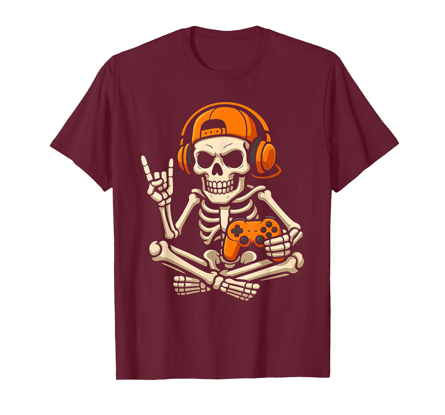Boys Halloween Skeleton Gamer Video Gaming Teenage Kids Men T-Shirt