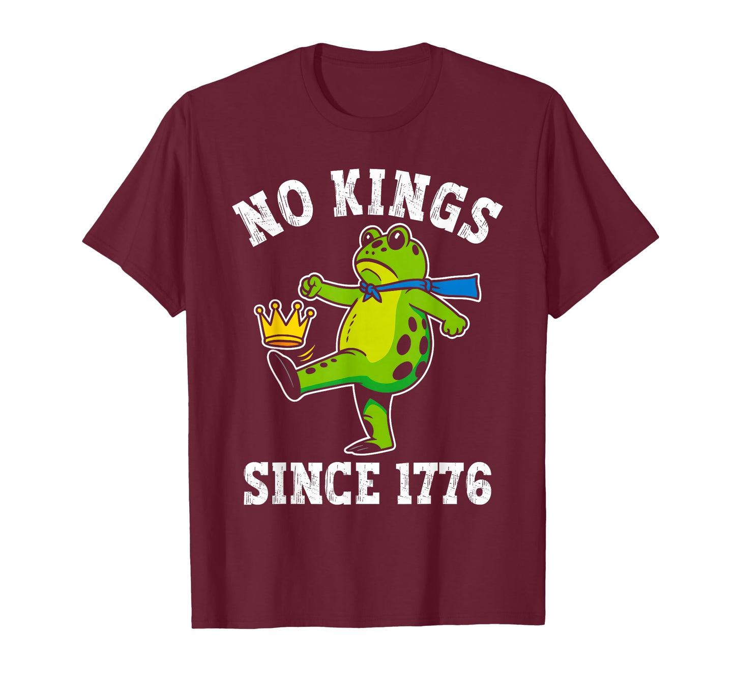 No Kings Since 1776 Portland Frog Kicking Crown Retro T-Shirt