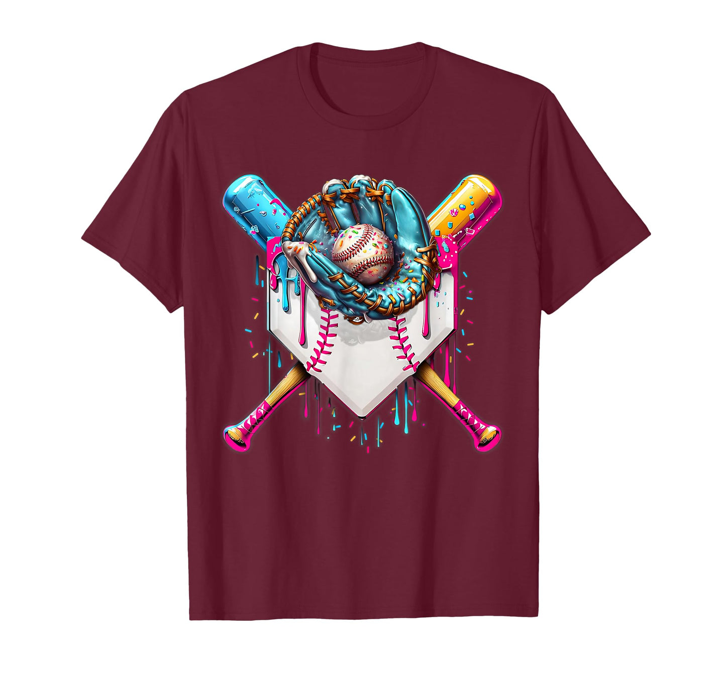 Baseball Drip Ice Cream Sprinkless Plate Glove T-Shirt