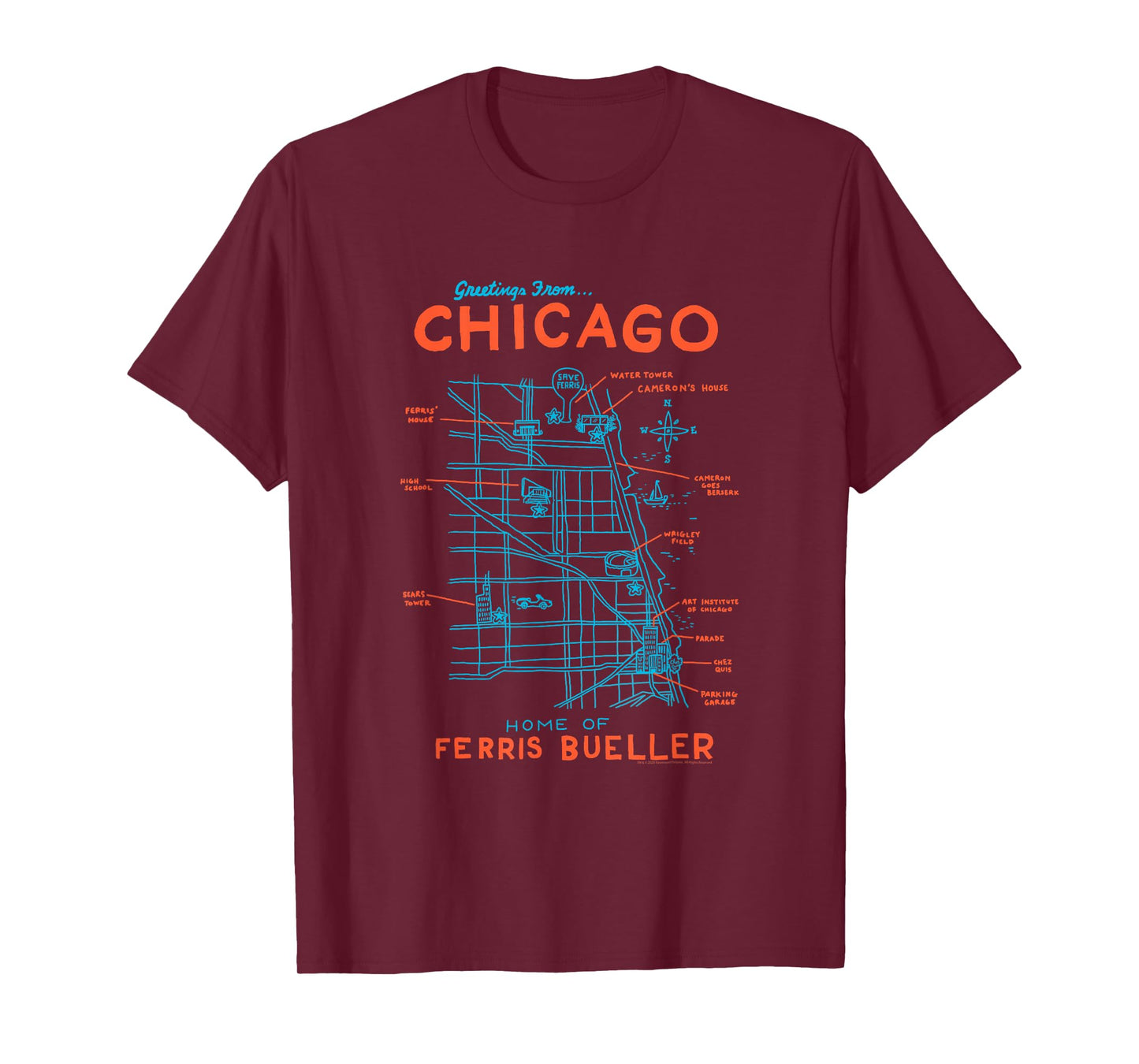Ferris Bueller's Day Off Chicago Map Funny Movie T-Shirt