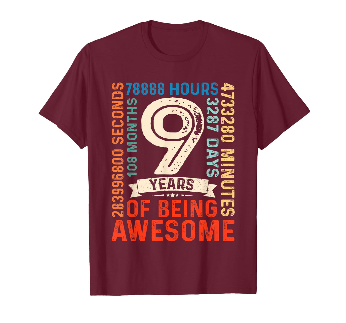 Nine 9yr Vintage 9th Birthday 9 Years Old Retro 108 Months T-Shirt