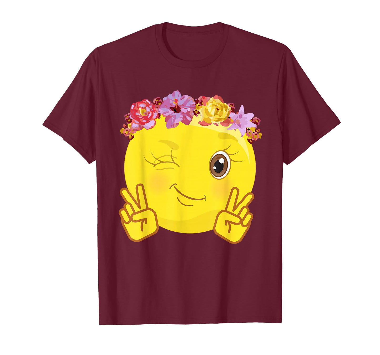 Peace Emoticon Winking Flower Crown T-Shirt T-Shirt