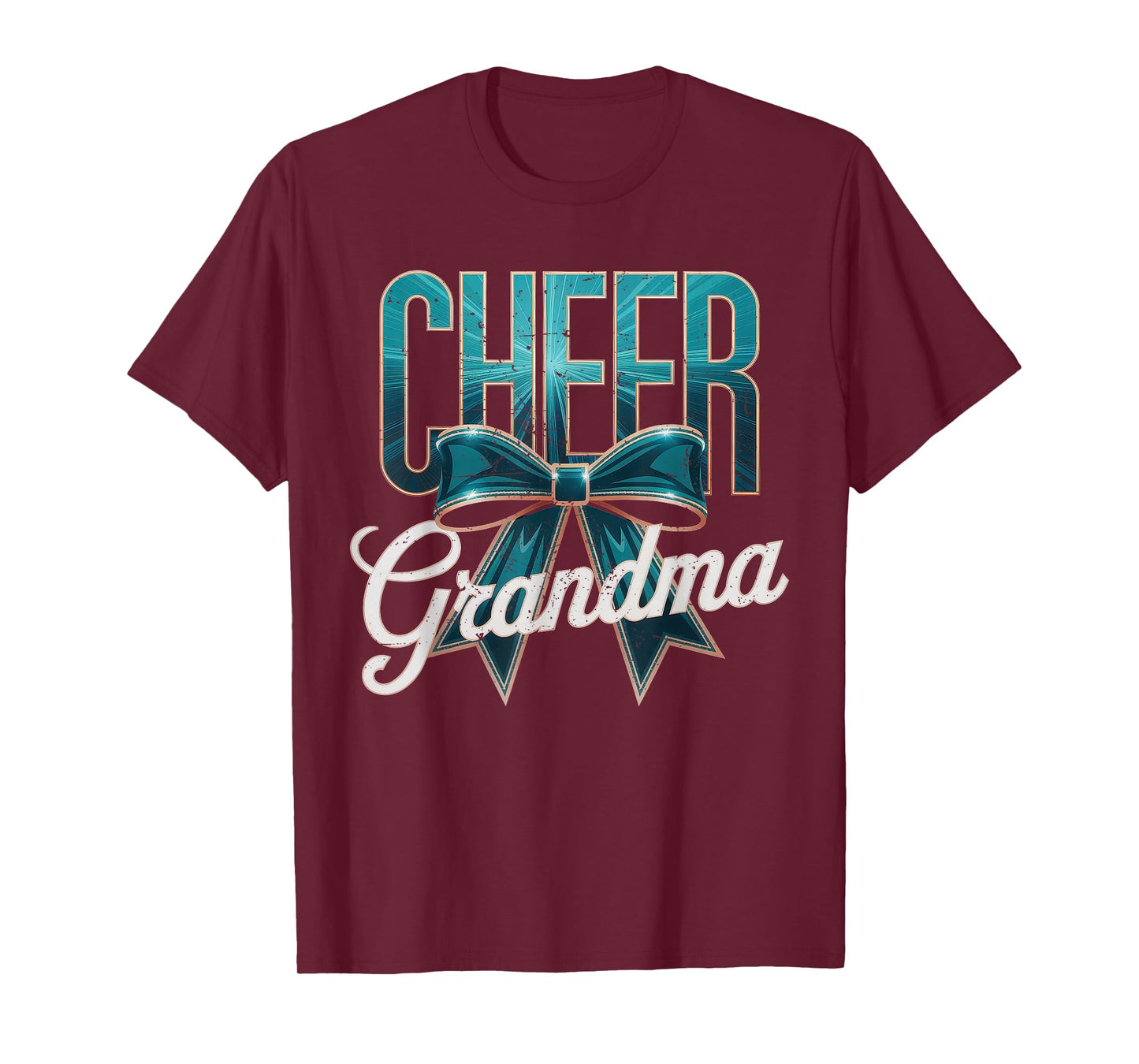 Cheer Grandma Bow Sport Cheerleader Cheerleading Teal Blue T-Shirt
