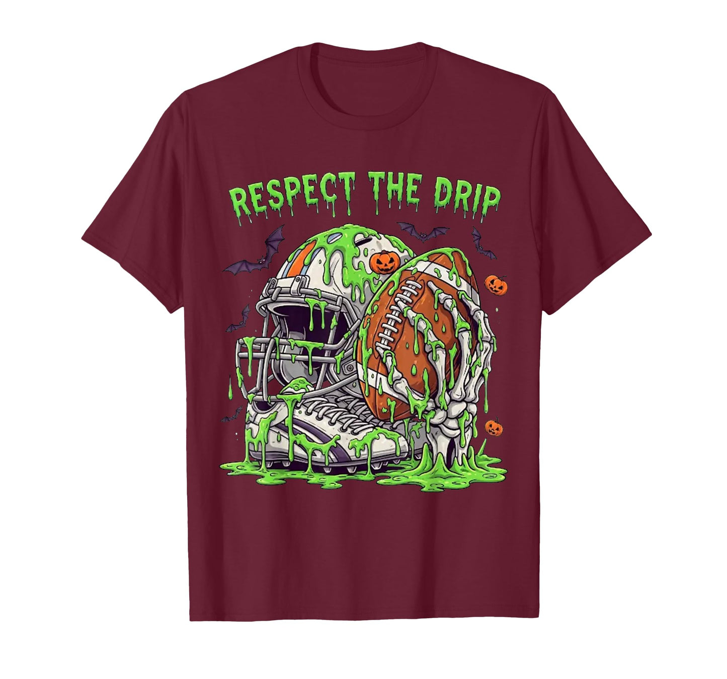 Respect The Drip Football Halloween Skeleton Hand Game Day T-Shirt