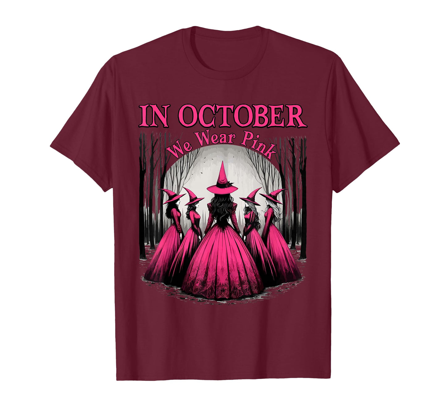 Retro in October We Wear Pink Witch Breast Cancer Awareness T-Shirt