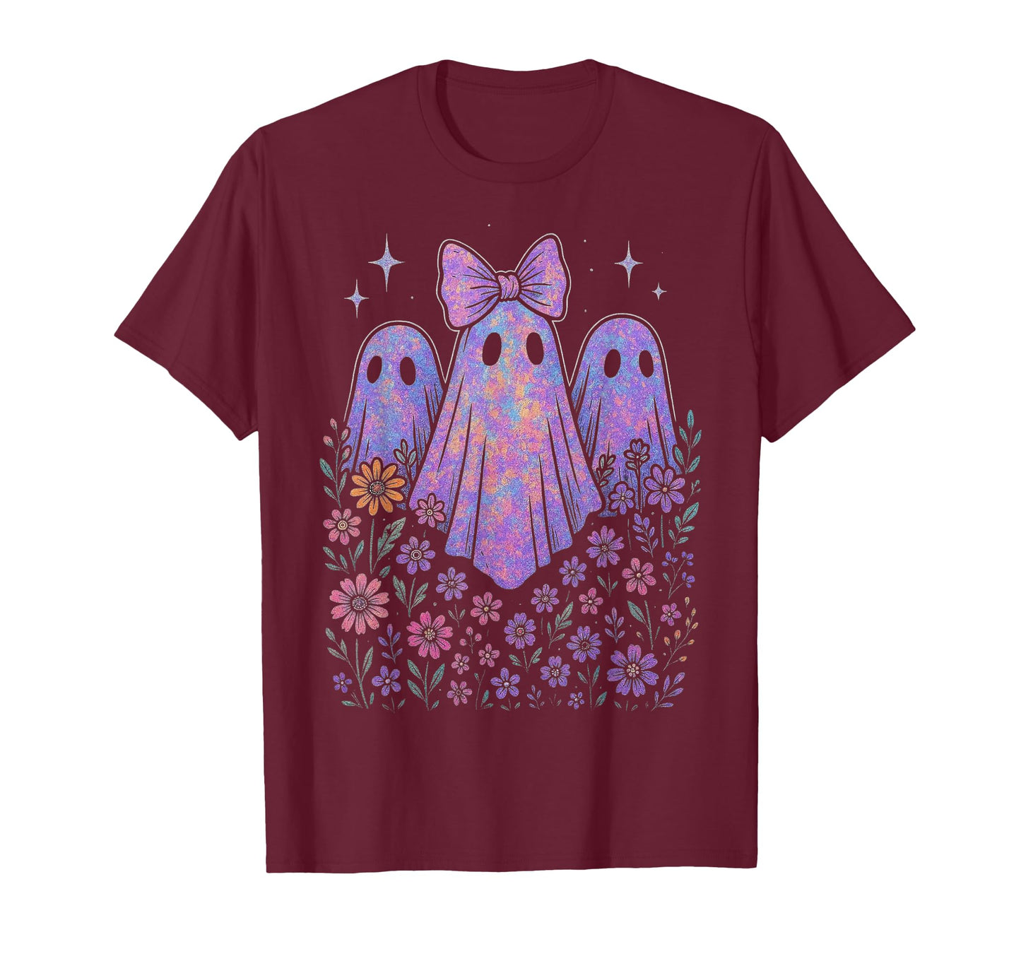 Halloween Shirt Floral Ghost Halloween Costume Girls Women T-Shirt