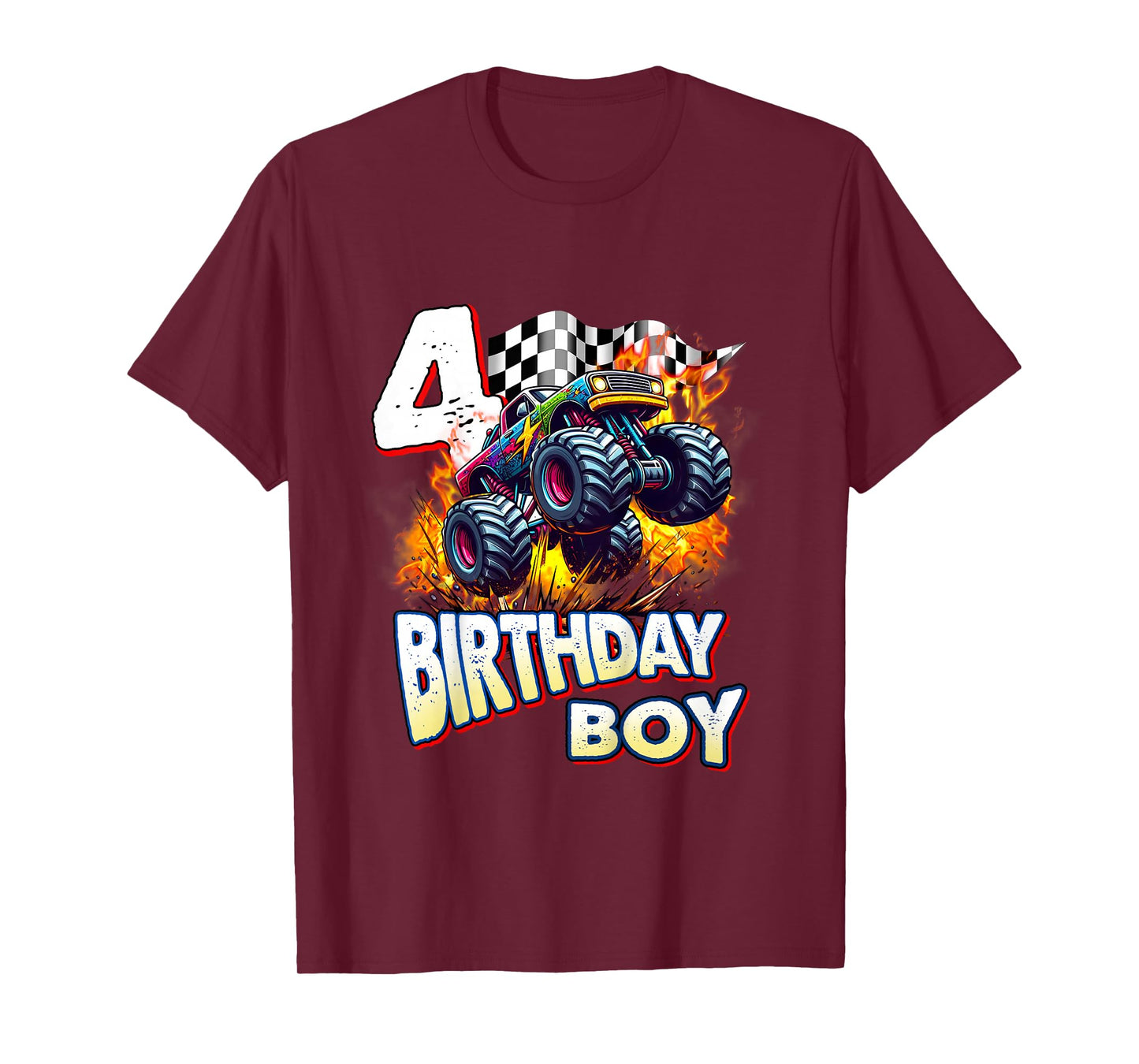 Kids Birthday Monster Truck 4 Year Old Boys 4th Party Born 2021 T-Shirt