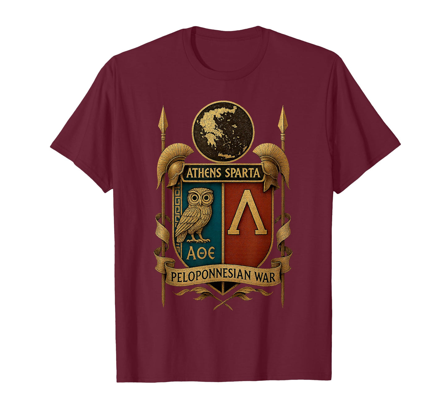 Peloponnesian War Athens Sparta Emblem Owl Lambda Crest T-Shirt