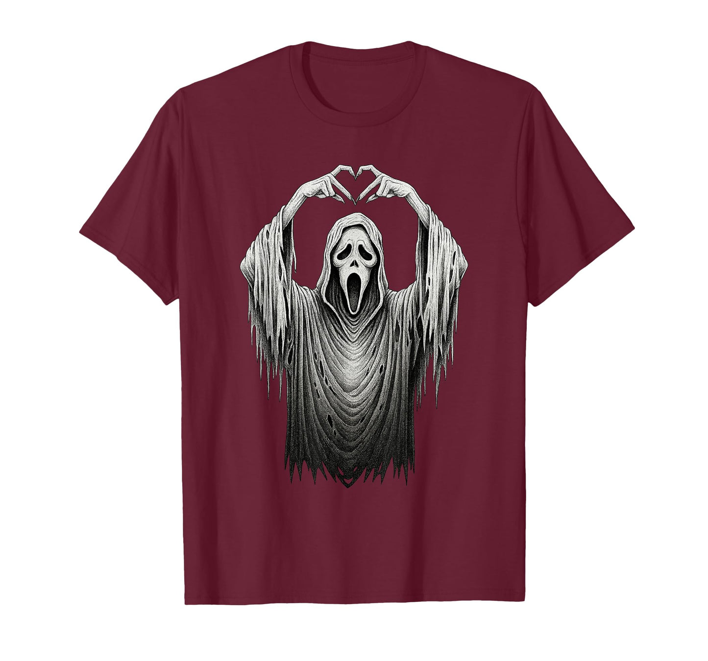 Vintage Ghost Face Heart Sign Hands Horror Costume Halloween T-Shirt