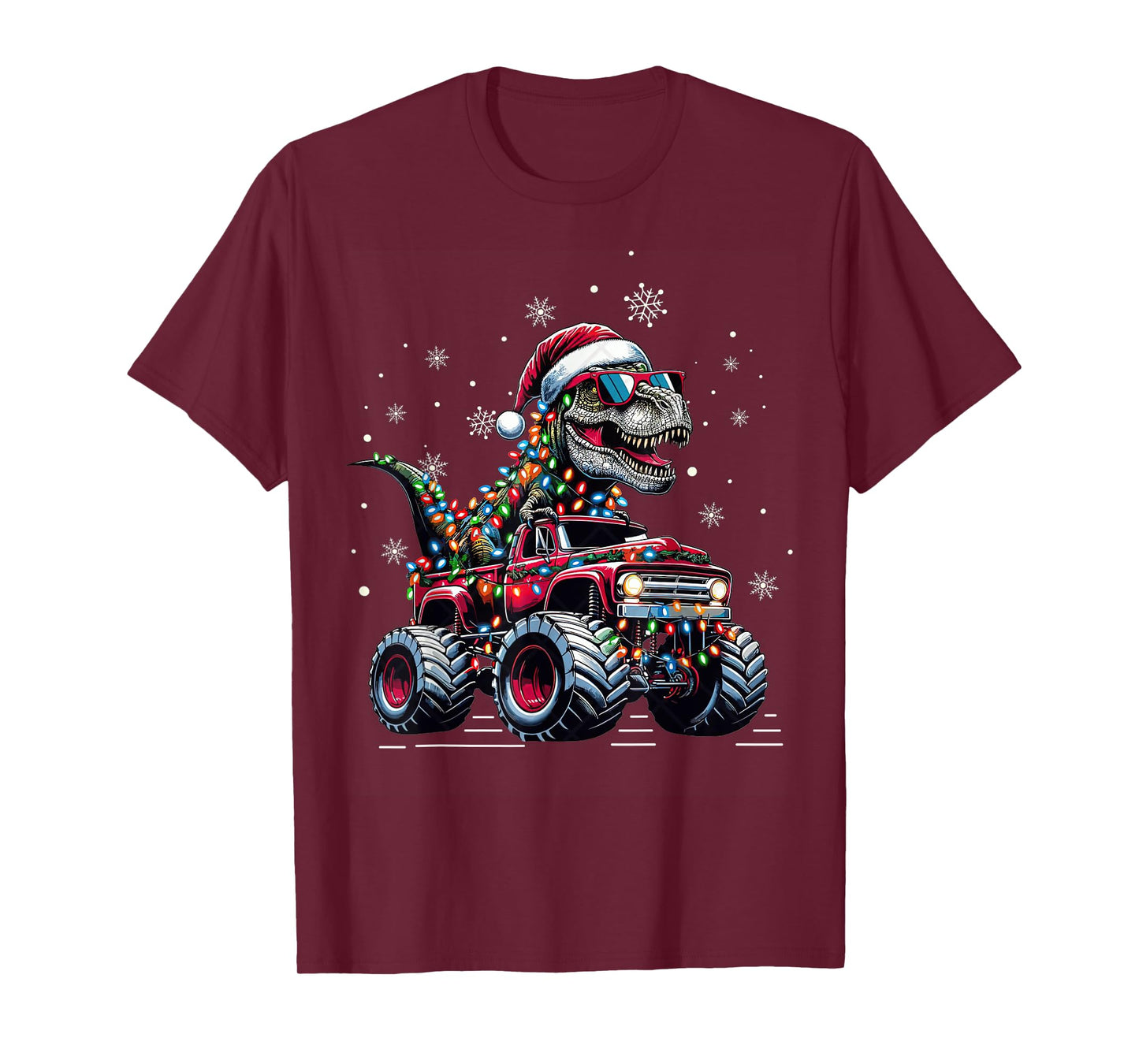 Monster Truck Dinosaur TRex Christmas Boys Kids T-Shirt