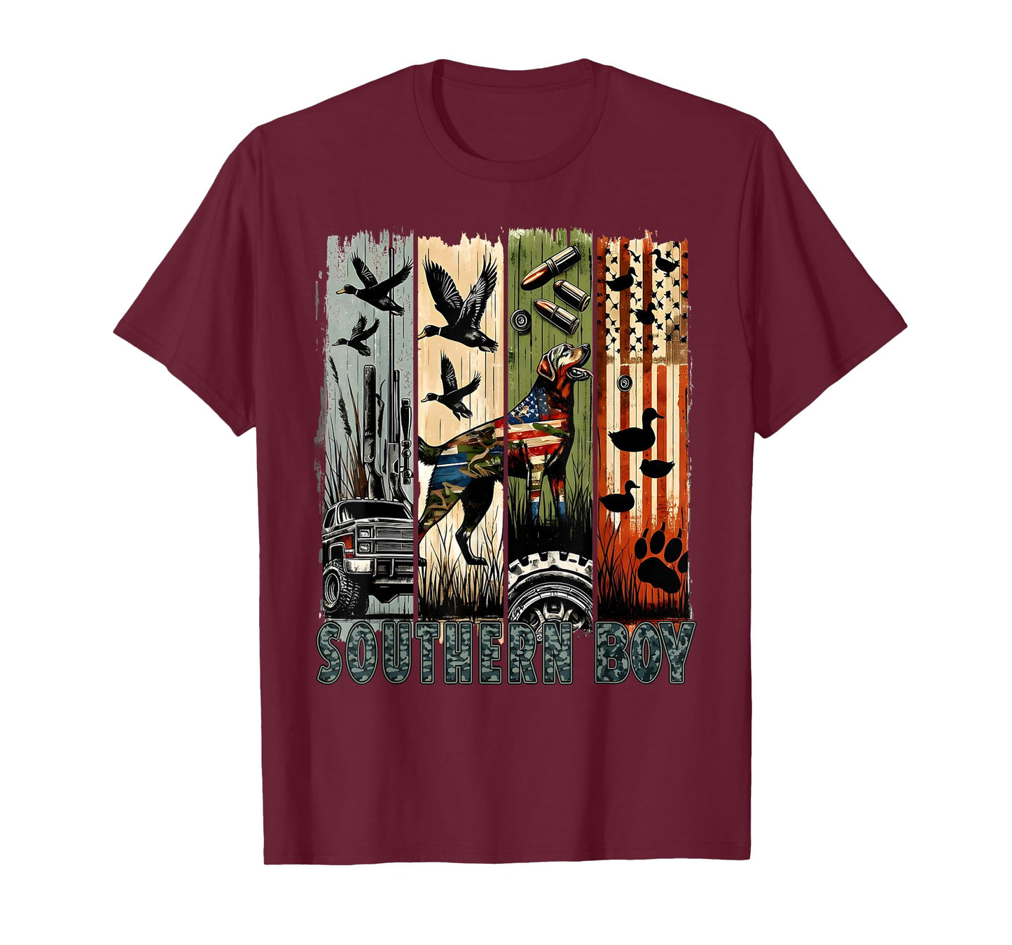 Southern Boy Camo Hunting Duck Dog Patriotic USA Flag Boys T-Shirt