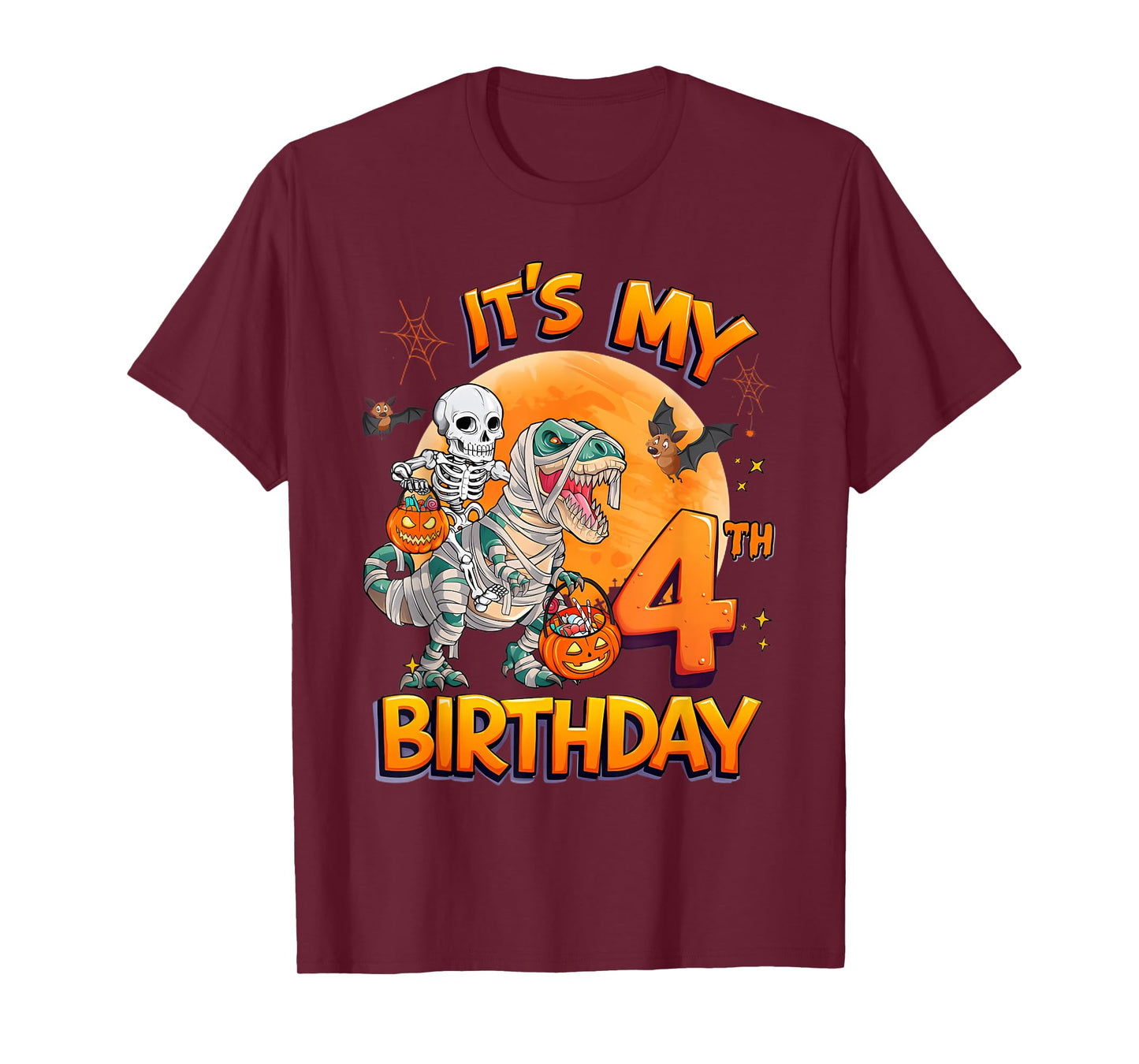Its My 4Th Birthday Dinosaur Skeleton Mummy Halloween T-Shirt
