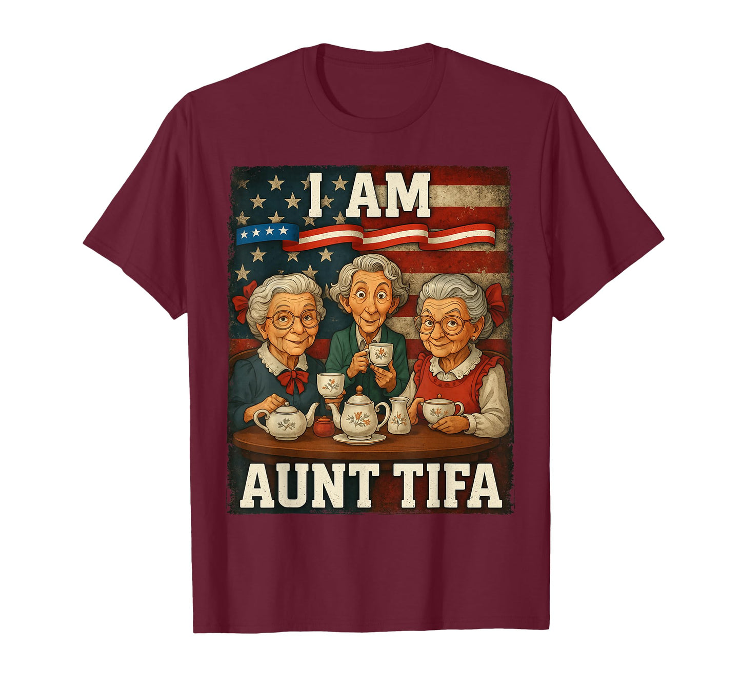 HUGvyn Aunt Tifa American Flag Funny I Am Aunt Tifa American T-Shirt