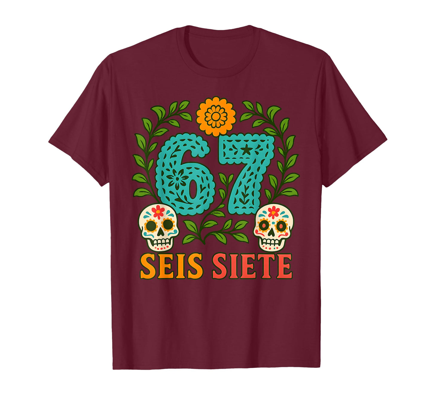 SEIS Siete Mexican Los Muertos Calaveras Sugar Skull 67 Boys T-Shirt