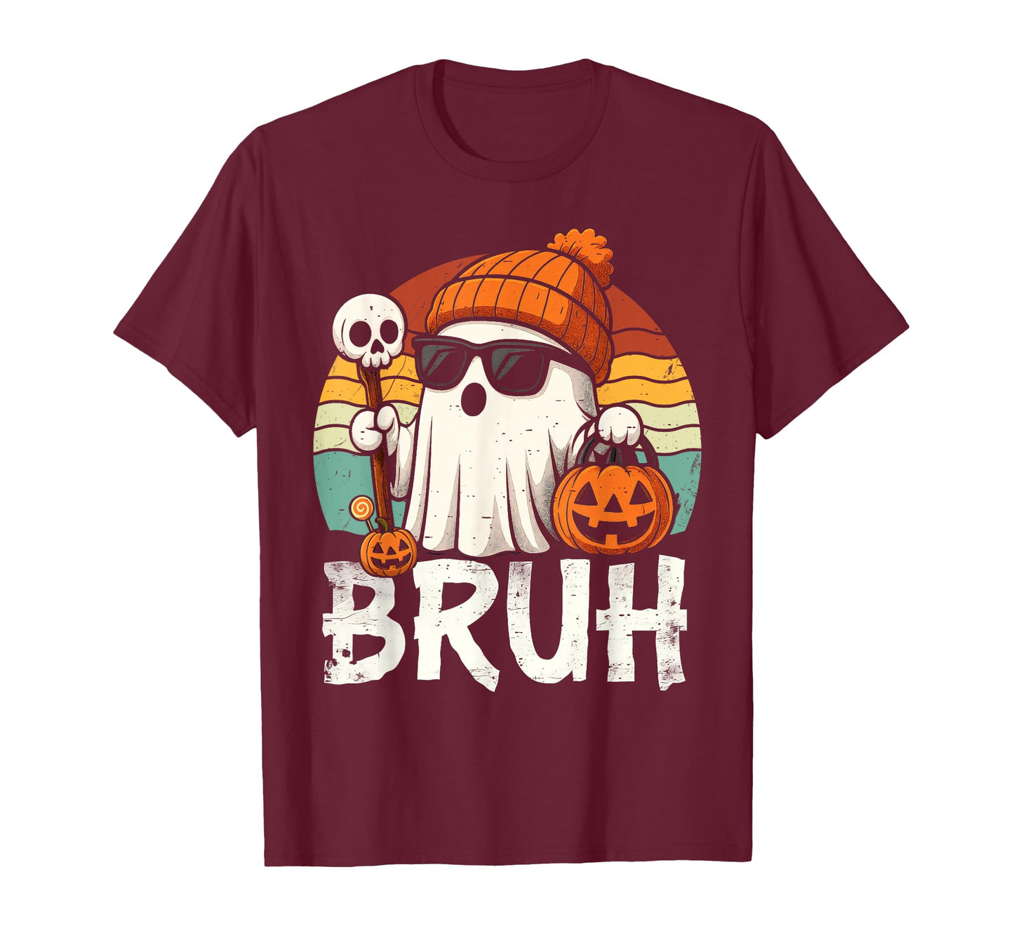 Bruh Ghost Halloween Cute Ghost Trick Or Treat Candy Kids T-Shirt