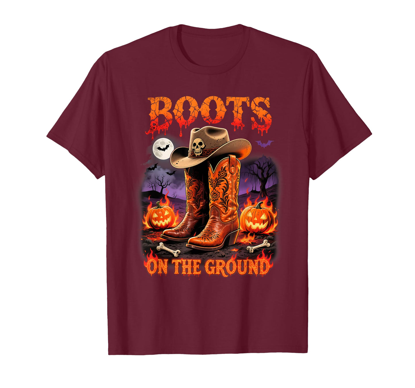 Boots On The Ground Halloween Cowboy Fire Art T-Shirt