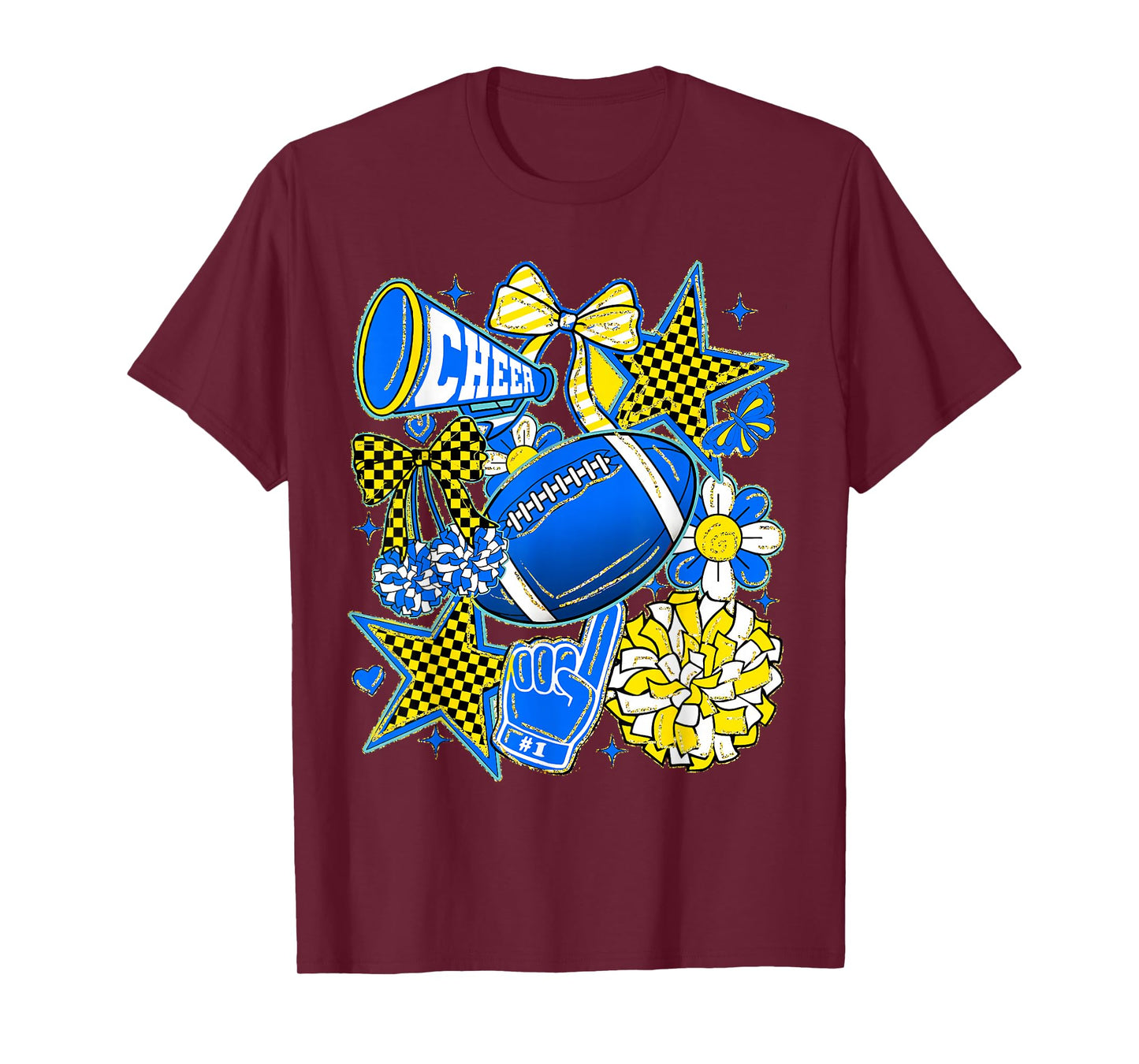 Retro Blue & Gold Cheer Football Game Day Coquette Bow Kids T-Shirt