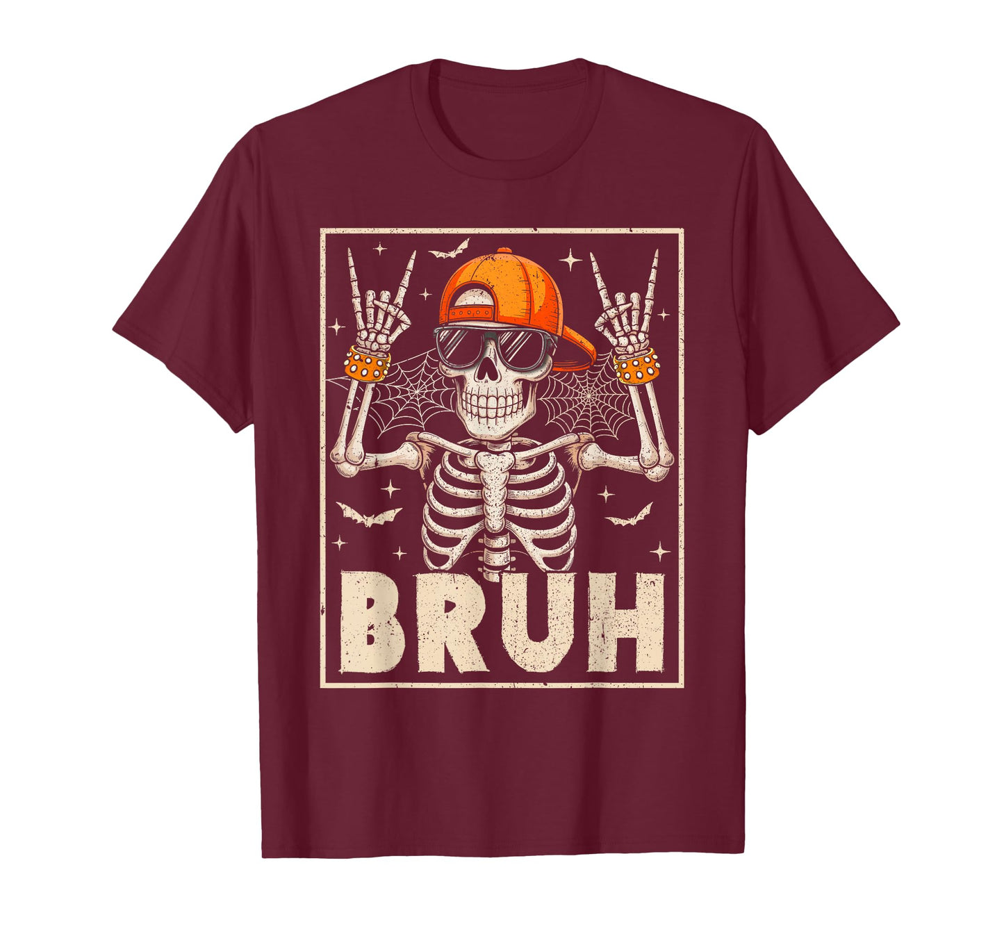 Funny Happy Halloween Skeleton Bruh Scary Boys Kids Rock T-Shirt
