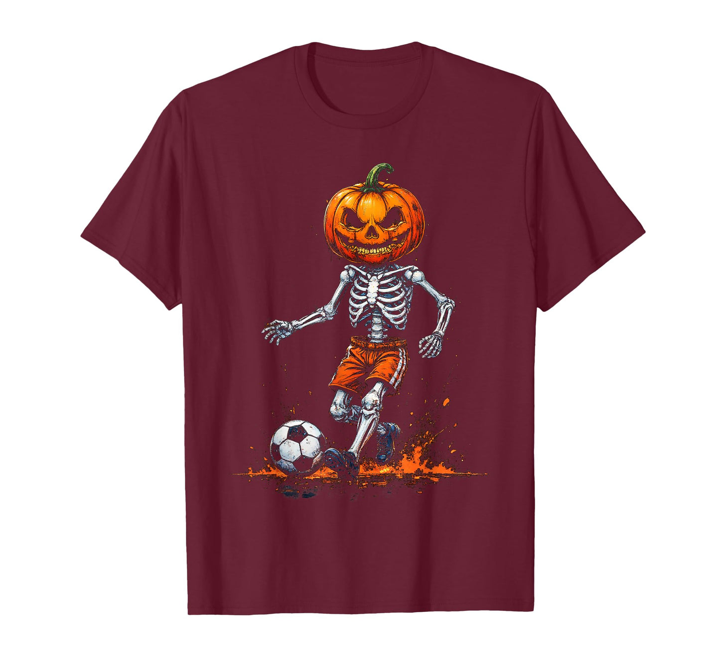 Spooky Pumpkin Skeleton Soccer Funny Halloween 2025 Costume T-Shirt