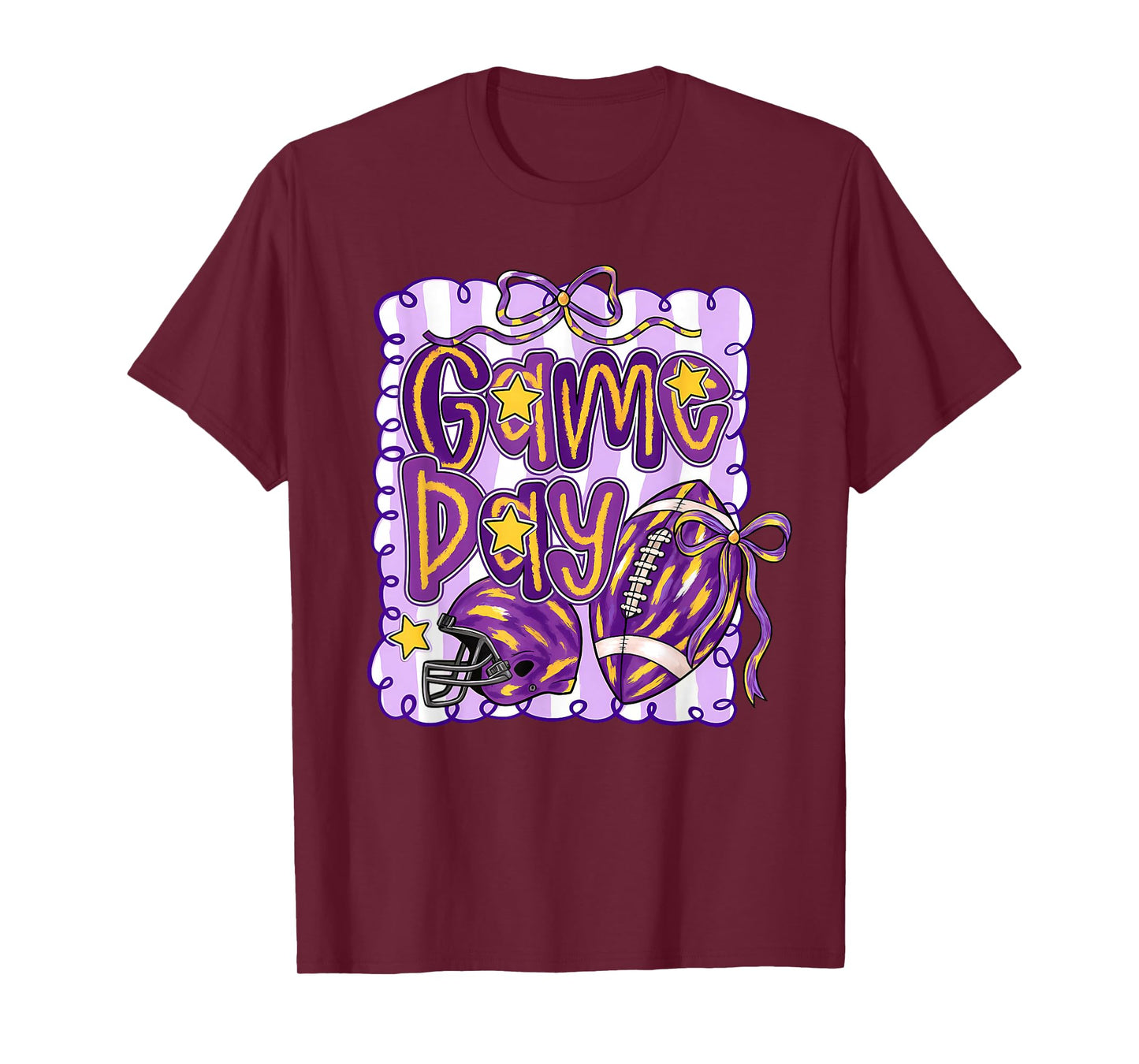 Purple Yellow Gold Football Game Day Touchdown Season T-Shirt