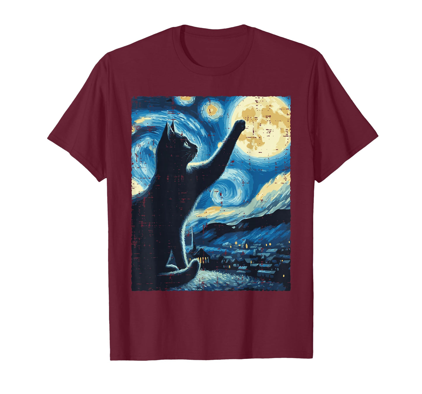 Cat Reaching Moon Starry Night Funny Kitten Men Women Kids T-Shirt