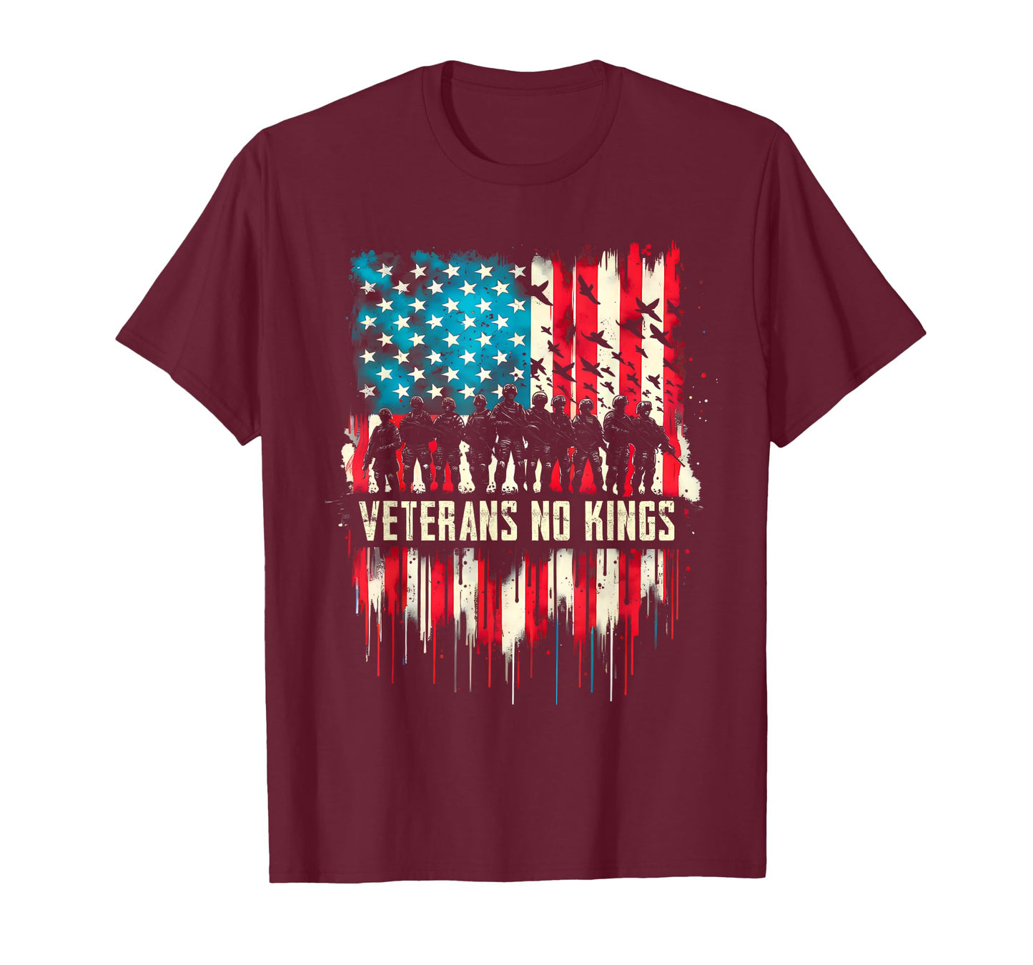Veterans No Kings Vintage America Flag Veterans T-Shirt