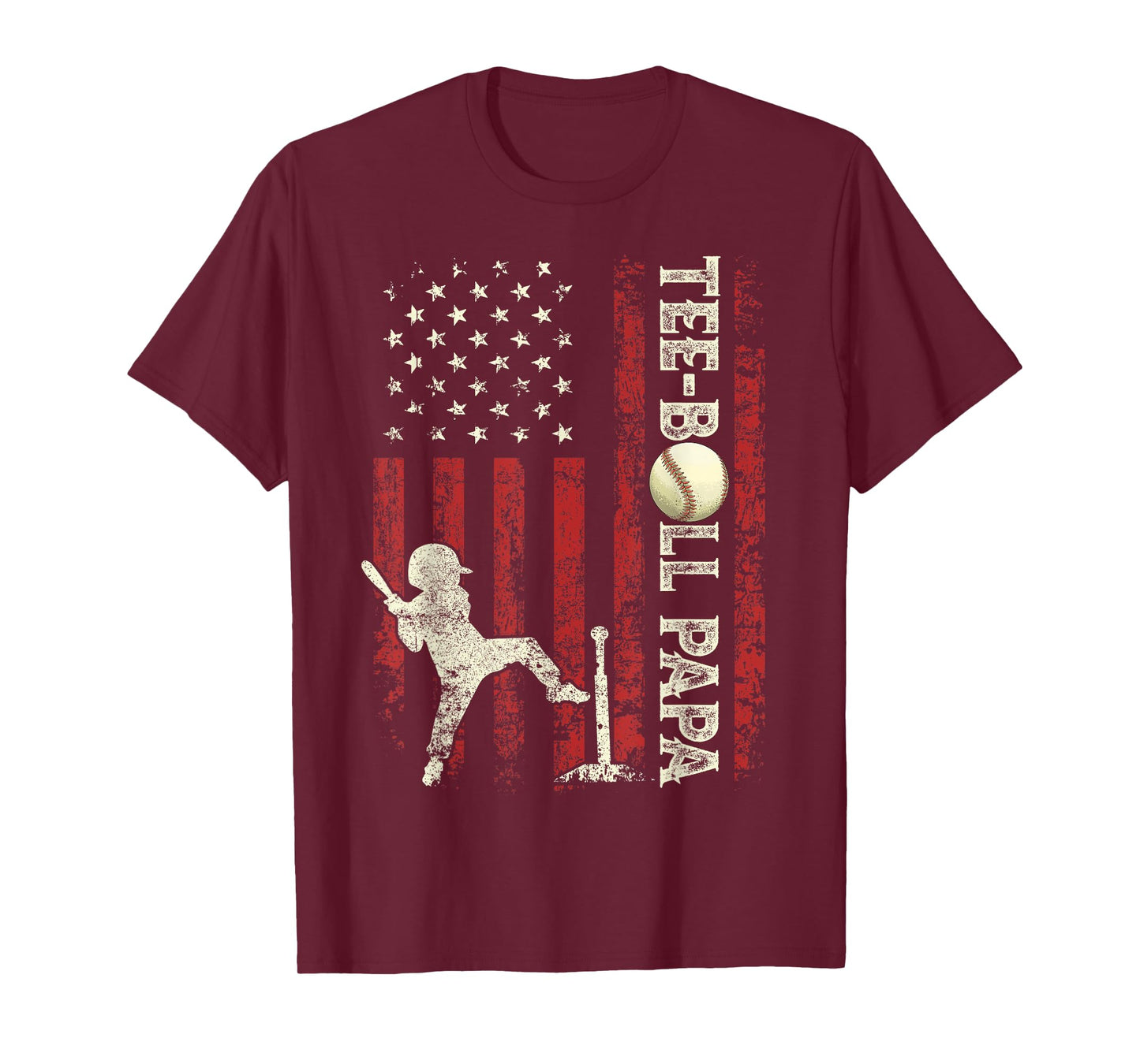 Tee-Ball Papa US Flag Gifts Dad Men Patriotic Fathers Day T-Shirt