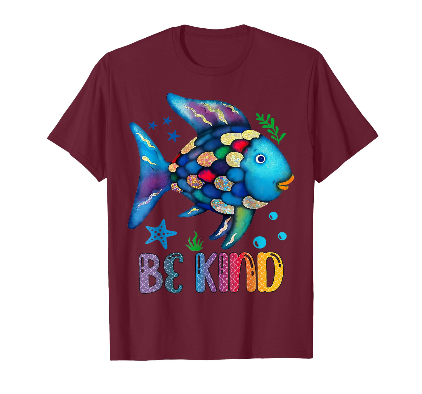 Kids Be Kind Rainbow Scale Fish Teacher Reading Book T-Shirt