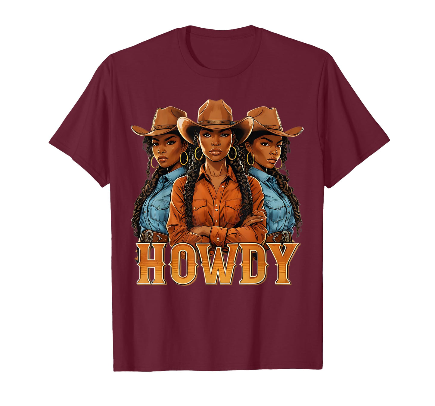 Howdy Retro Western Melanin Black Cowgirl African Women T-Shirt