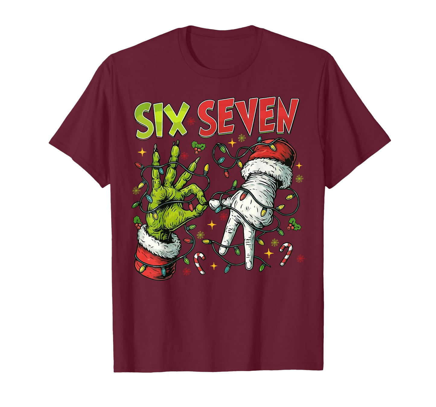 6 7 Six Seven Hand Gen Z Alpha Meme Slang Xmas Christmas T-Shirt