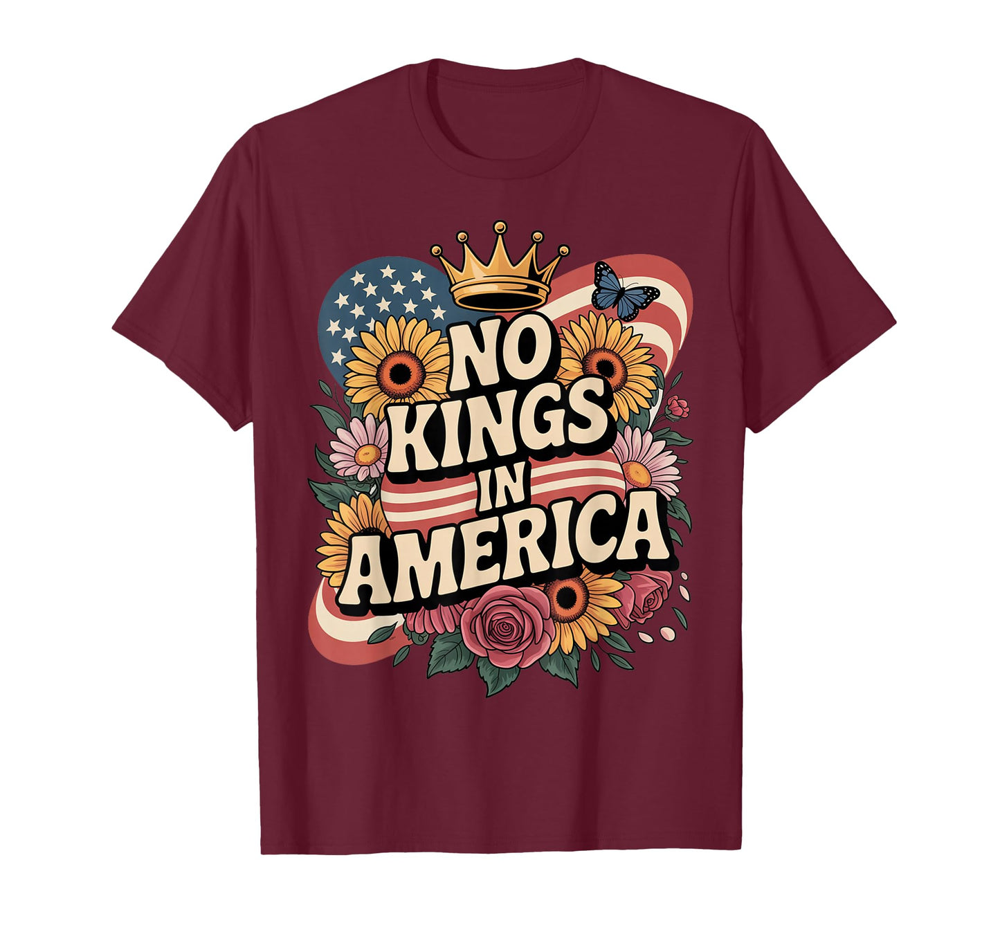 No Kings Protest Sign Patriotic Liberty Art Design T-Shirt
