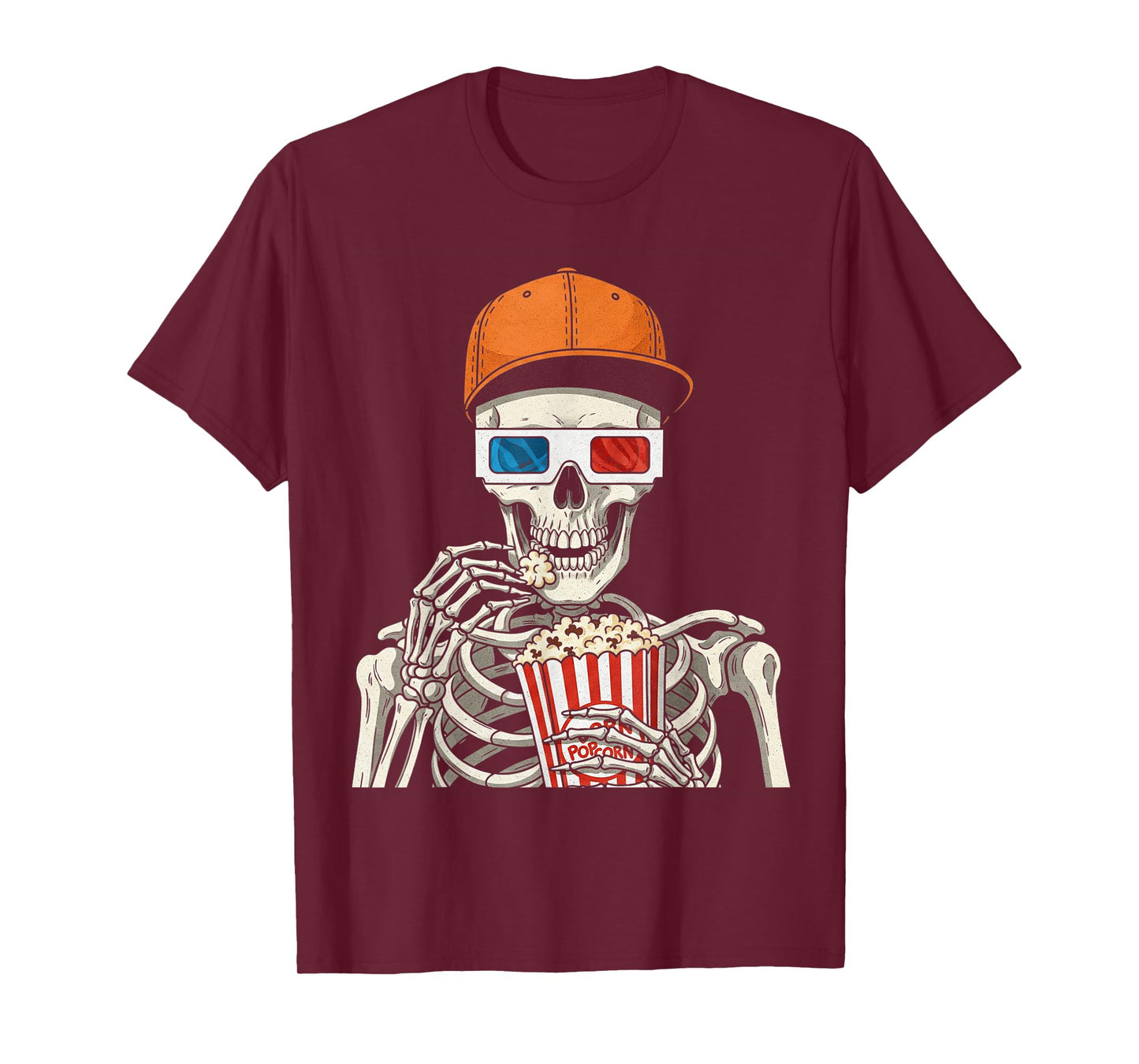 Skeleton Watch Horror Halloween Fun Spooky Skeleton Popcorn T-Shirt