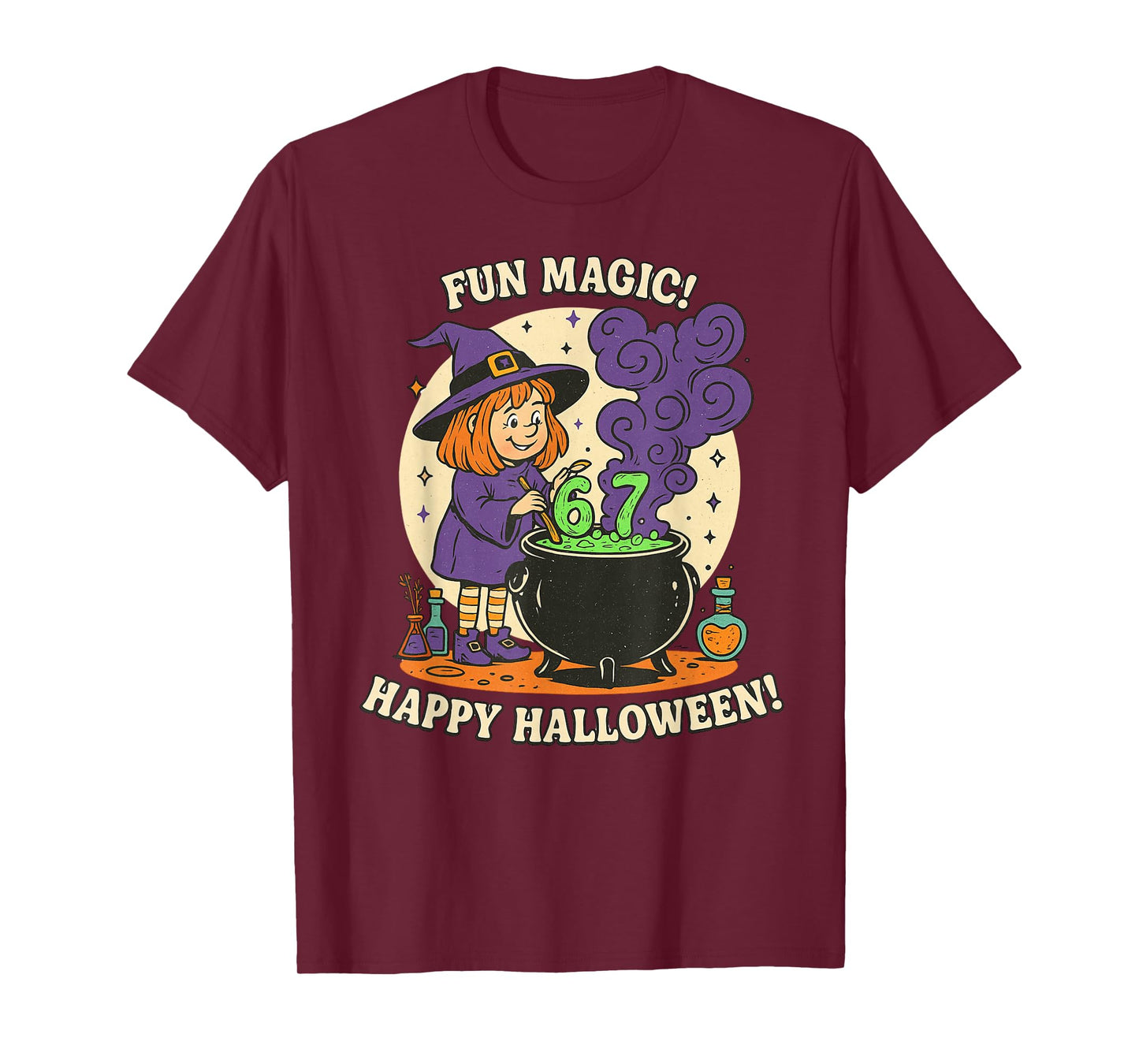 Funny 6 7 Halloween Costume Witch Cute Retro Fun Magic Meme T-Shirt