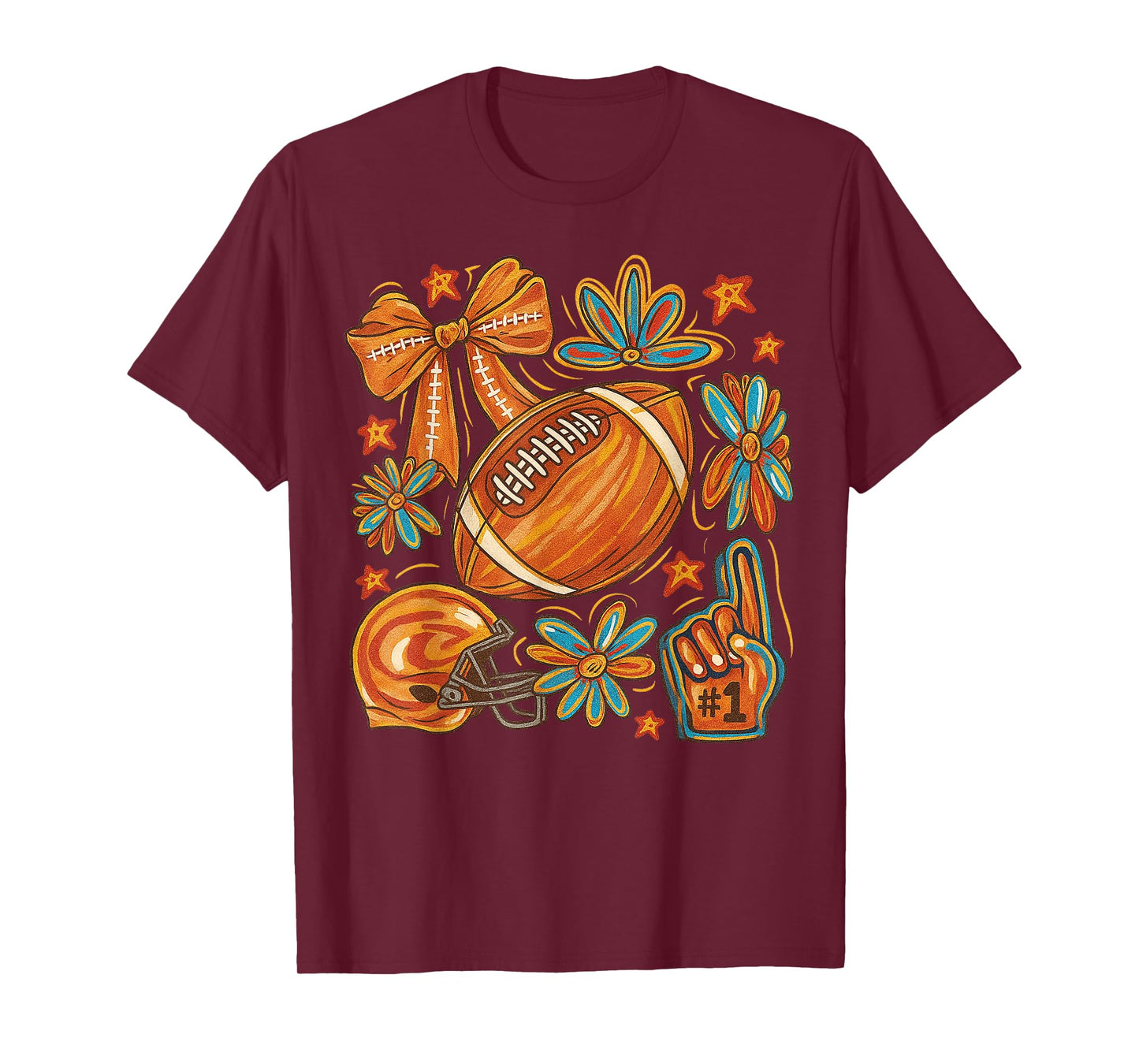 HUGvyn Fall Autumn: Football Game Day Bow Touchdown Season T-Shirt