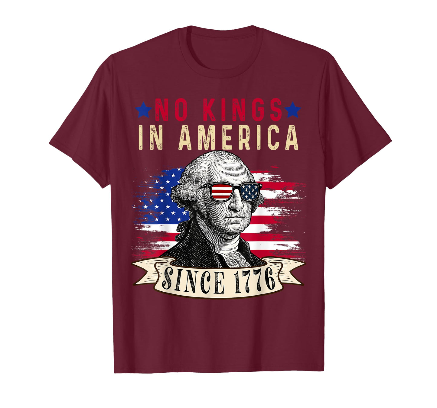 No Kings in America Since 1776 Distressed USA Flag Vintage T-Shirt
