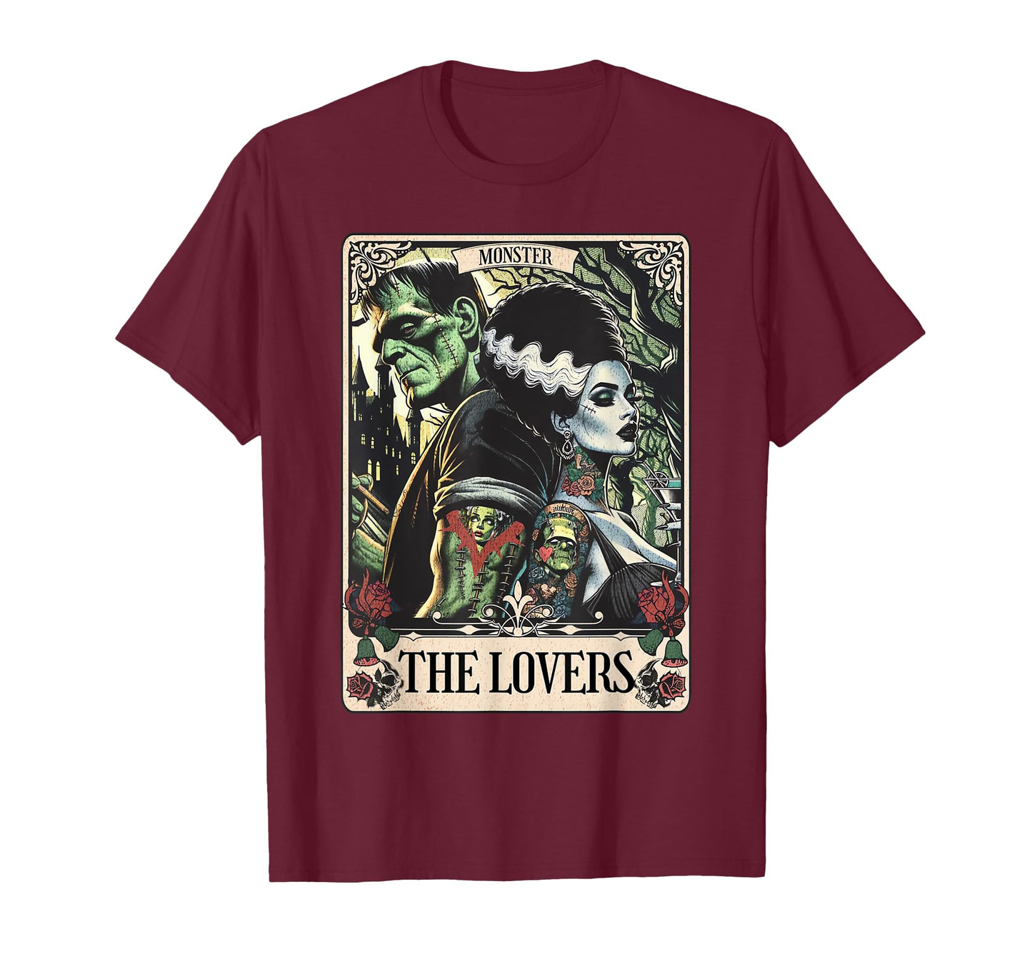The Monster Frankenstein And Bride The Lovers Tarot Card T-Shirt