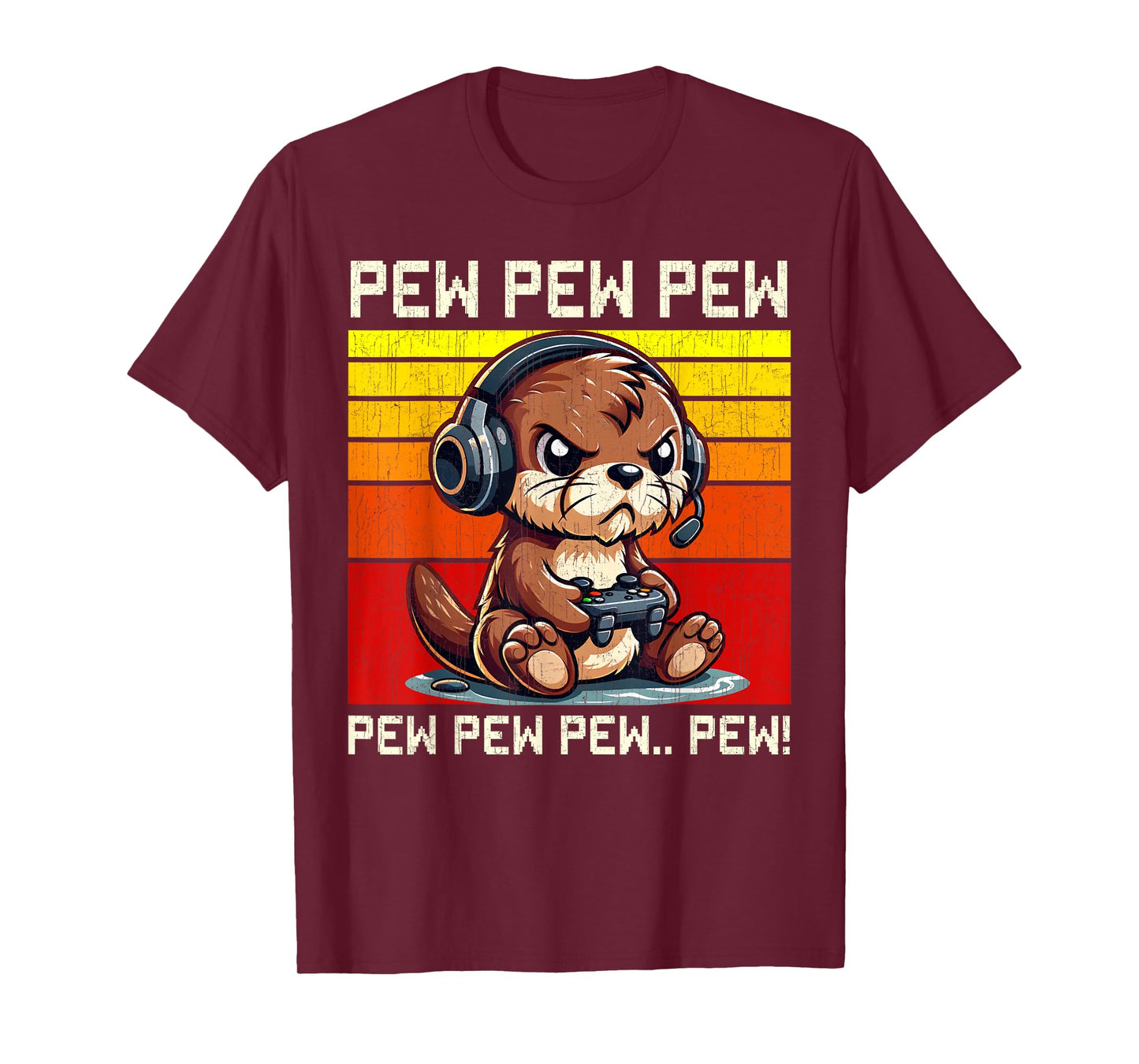 Otter Gamer Pew Funny Video Games Vintage Boys Men Girls T-Shirt