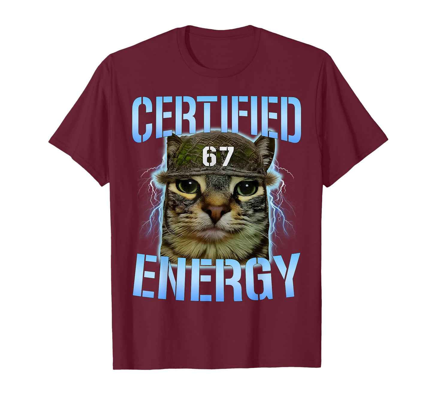 Funny Six Seven 67 Meme Certified Energy Cursed Cat Power T-Shirt