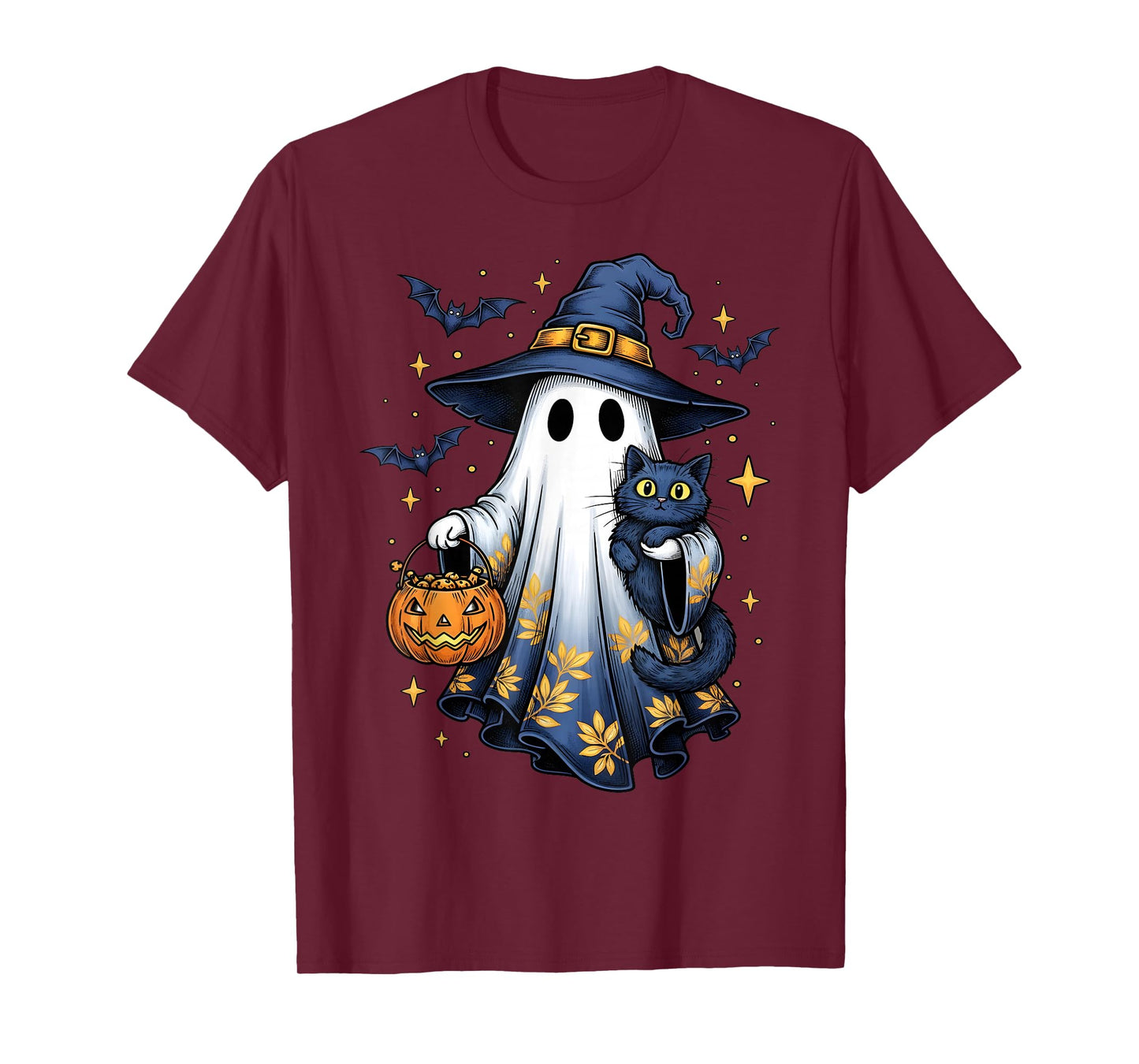 Halloween Ghost Witch Holding Black Cat Funny Halloween T-Shirt