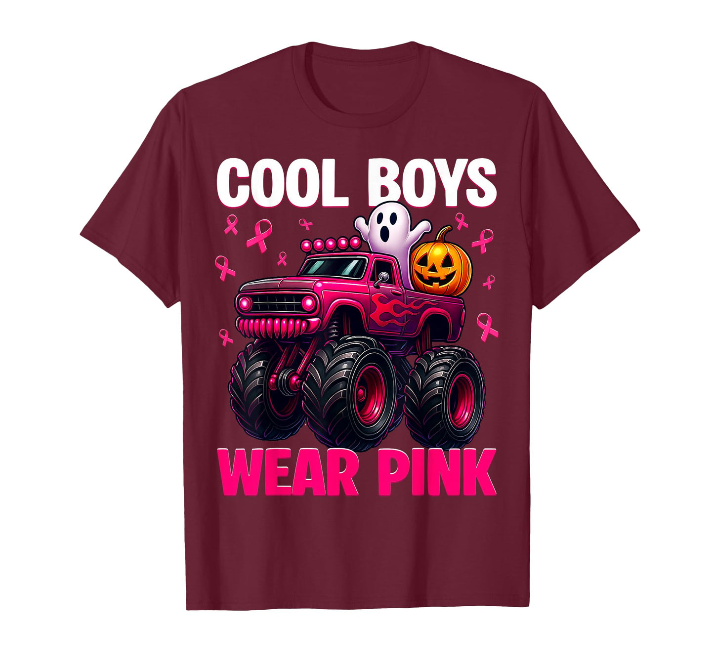 Cool Boo Wear Pink Monster Truck Breast Cancer Boys Kids T-Shirt