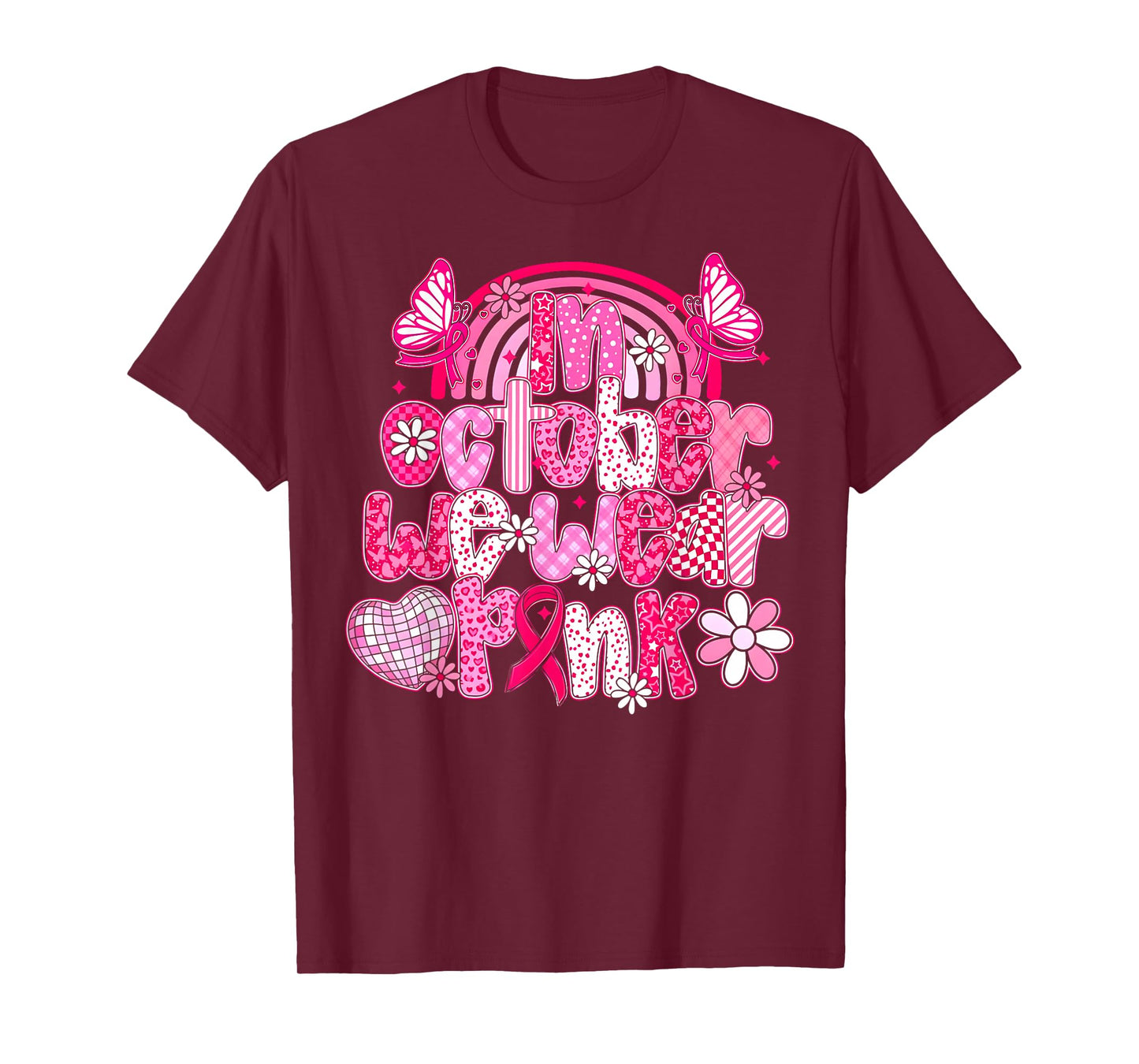 in October We Wear Pink Preppy Breast Cancer Awareness T-Shirt