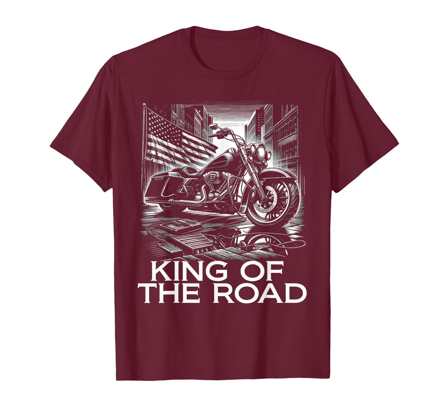 King of the Road Motorcycles American Flag Motorcycle Rider T-Shirt