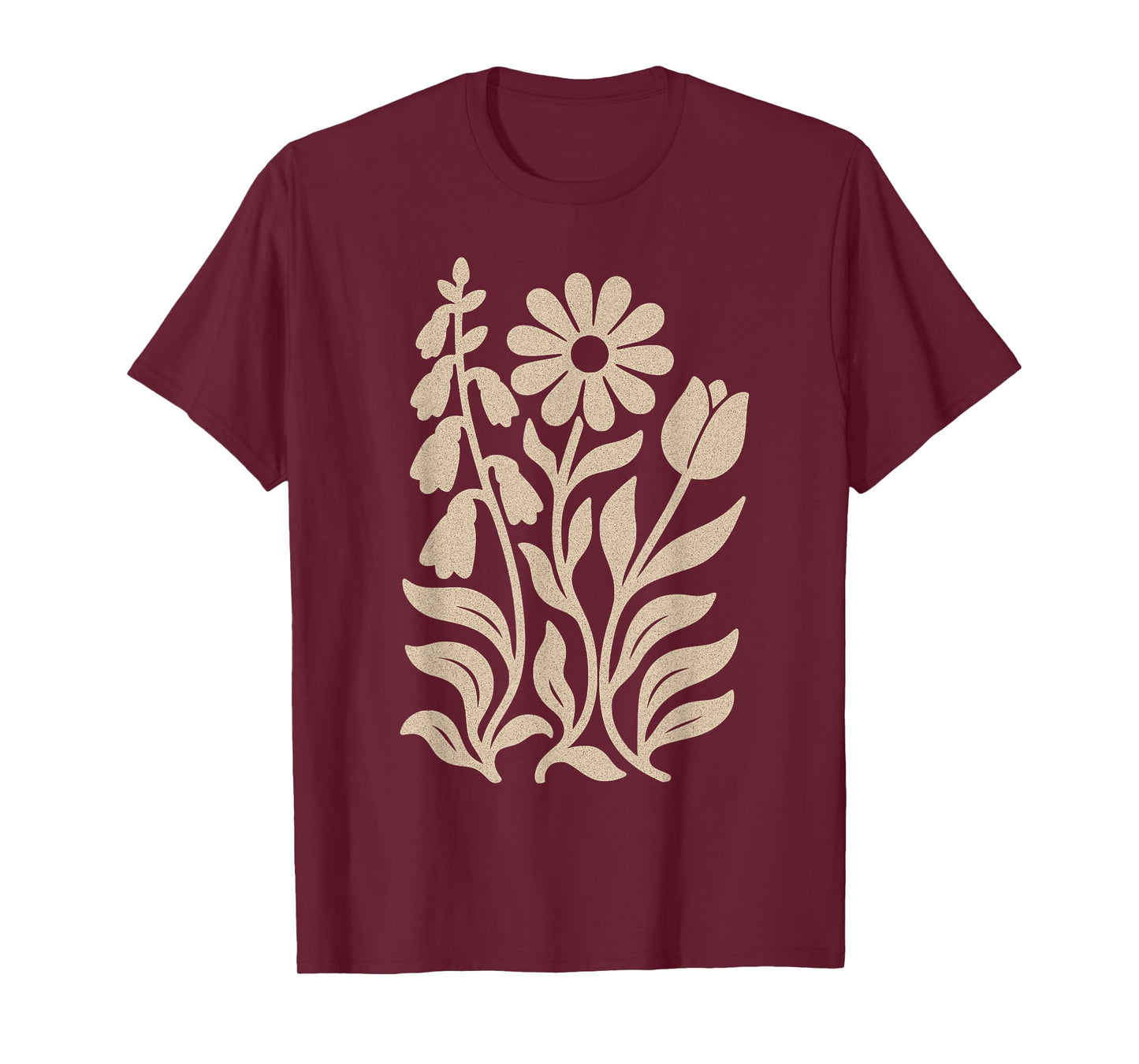 Boho Floral Foxglove Daisy Tulip Subtle Distressed Vintage T-Shirt