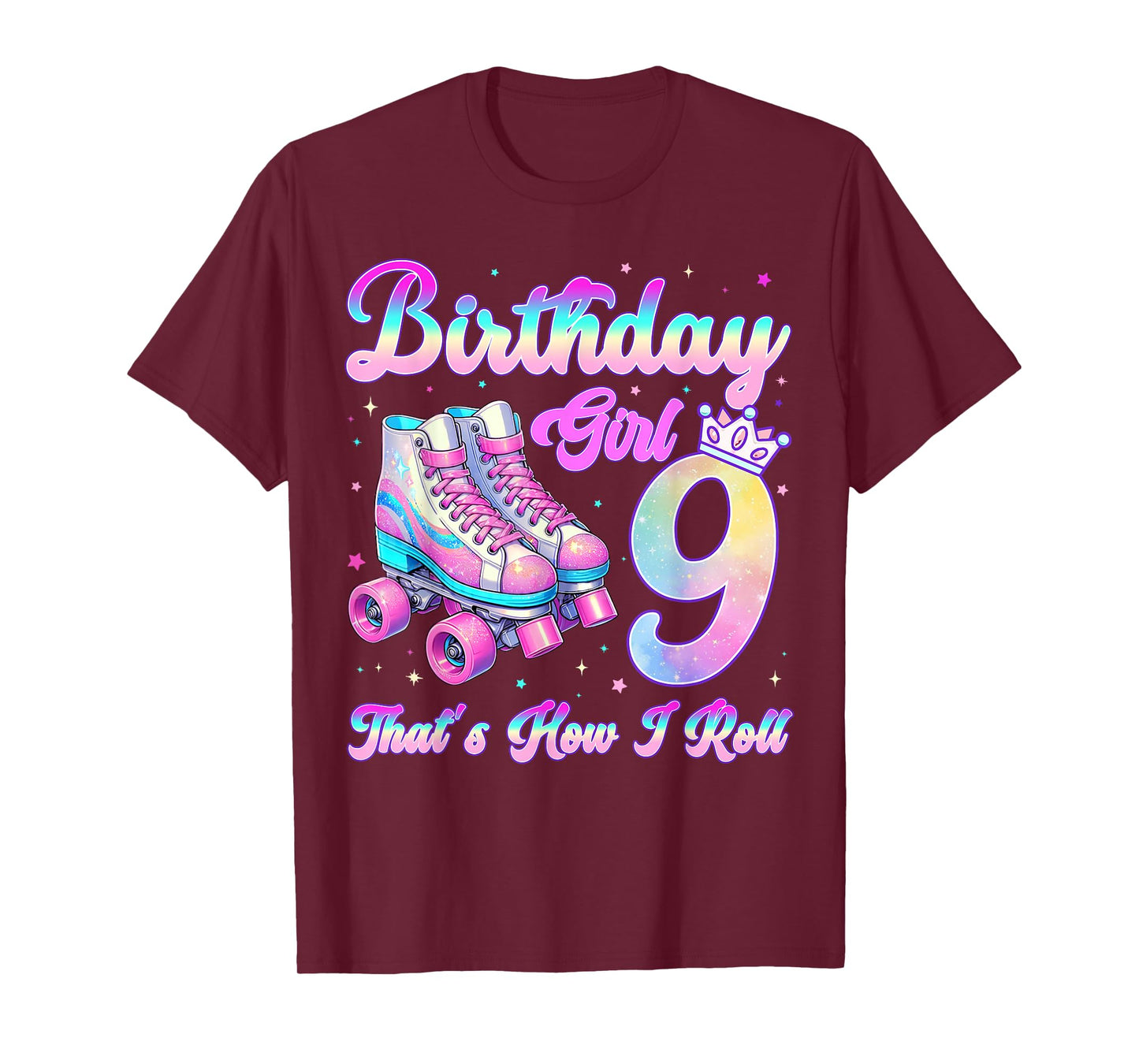 Kids Rolling Into 9 Roller Skating 9th Birthday Girl Party T-Shirt