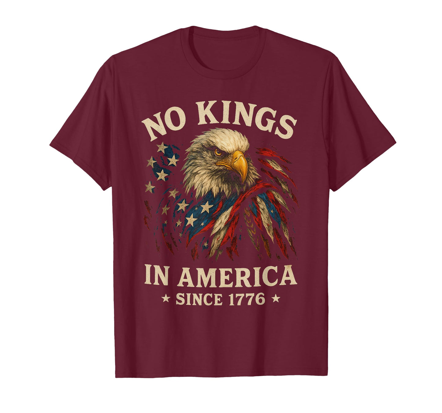 No Kings In America Since 1776 Bald Eagle Patriotic USA Flag T-Shirt