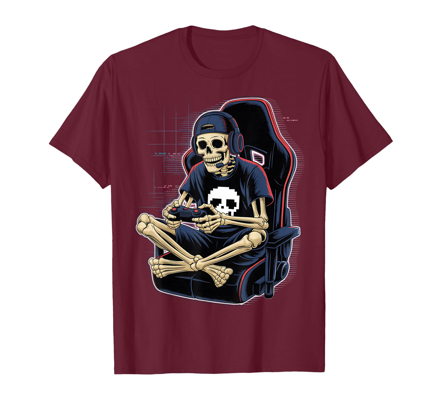 Halloween Skeleton Gamer Video Gaming Boys Men Kids Teens T-Shirt