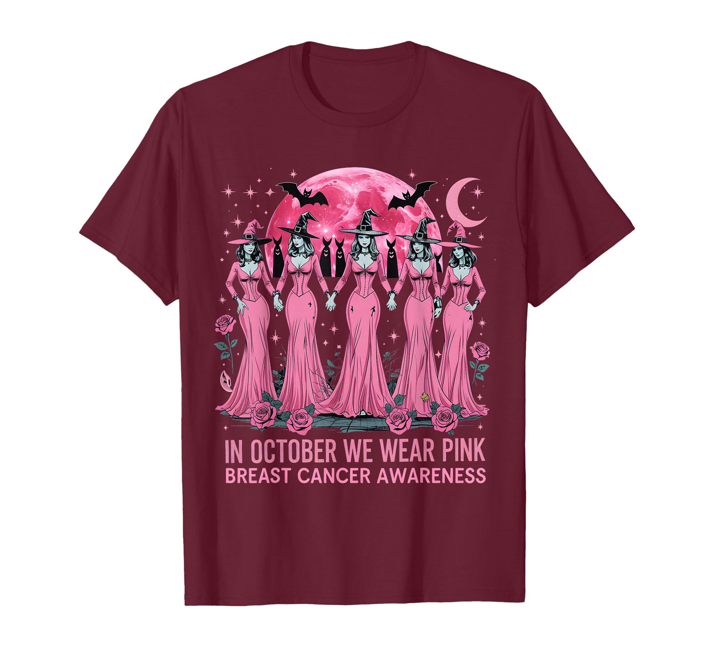 in October We Wear Pink Halloween Breast Cancer Awareness T-Shirt
