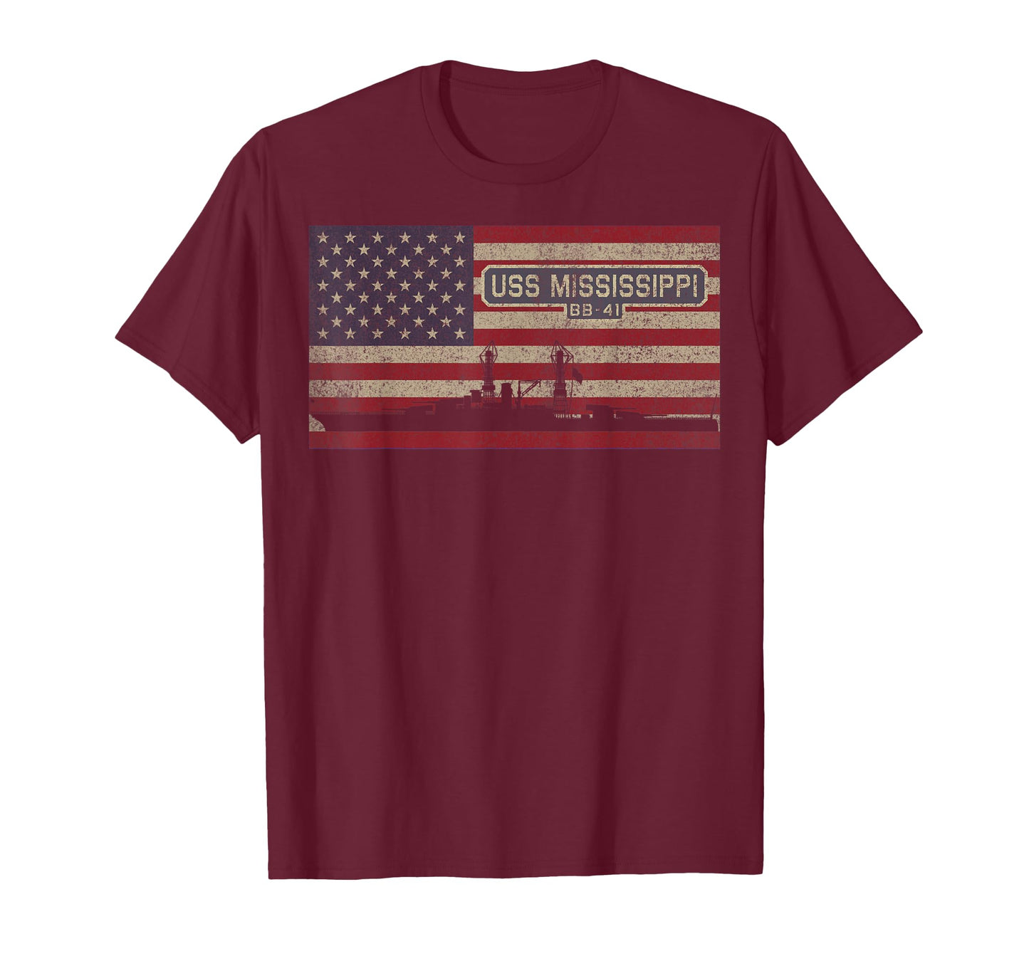 USS Mississippi BB-41 WW2 Battleship USA American Flag T-Shirt