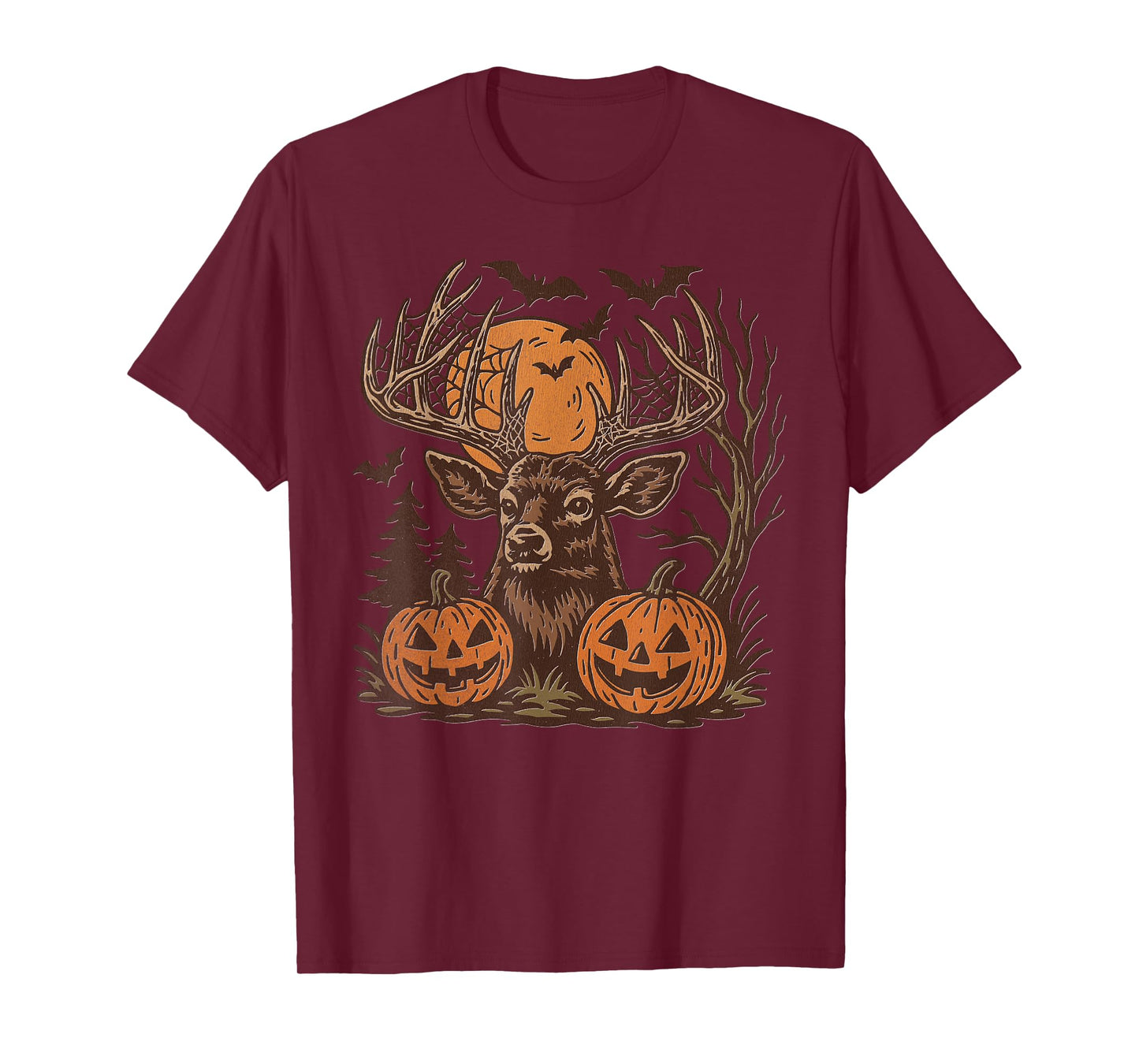 Halloween Deer Buck with Pumpkin Antlers Fall Spooky Night T-Shirt